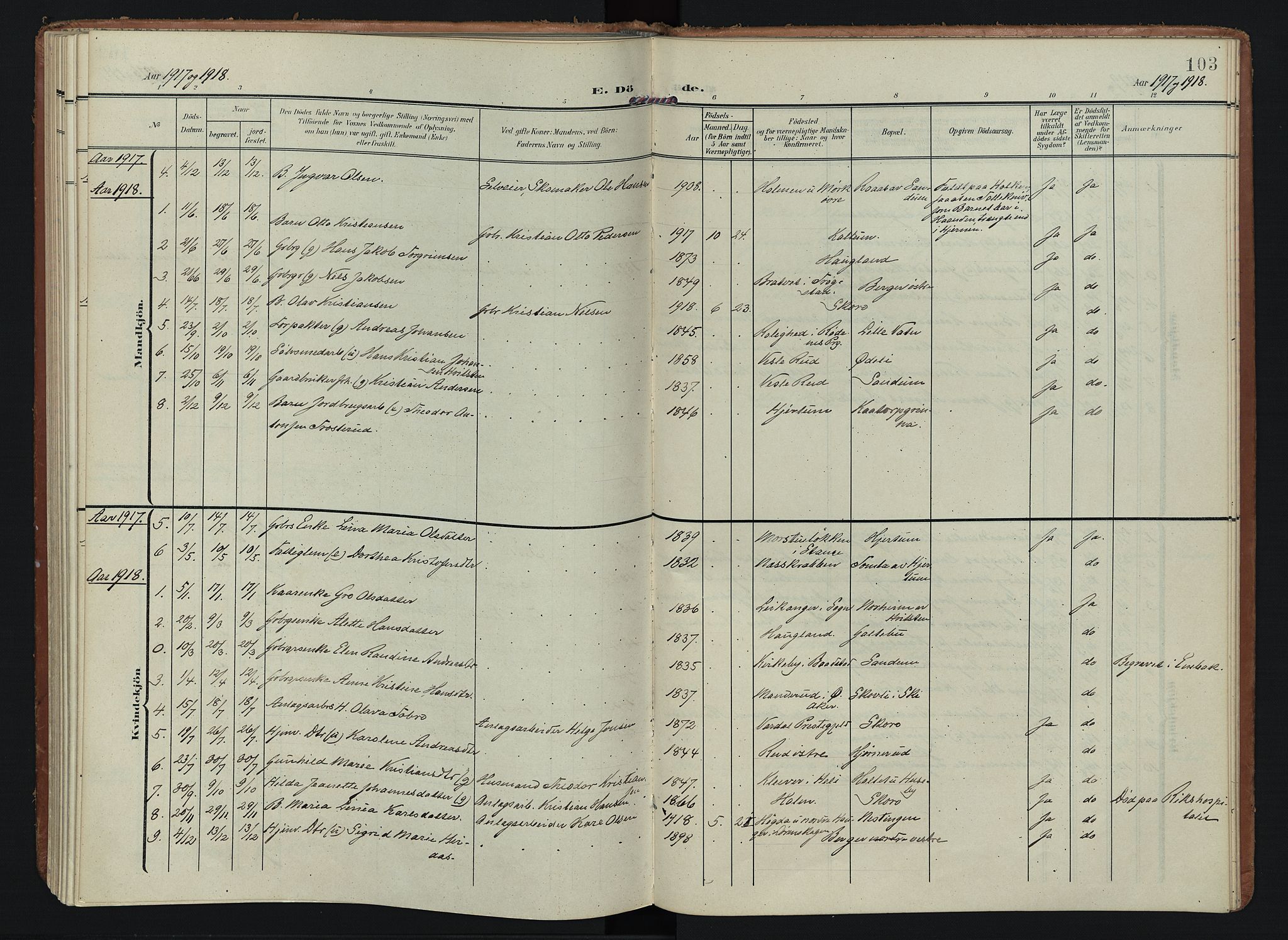 Spydeberg prestekontor Kirkebøker, SAO/A-10924/F/Fb/L0002: Parish register (official) no. II 2, 1908-1926, p. 103