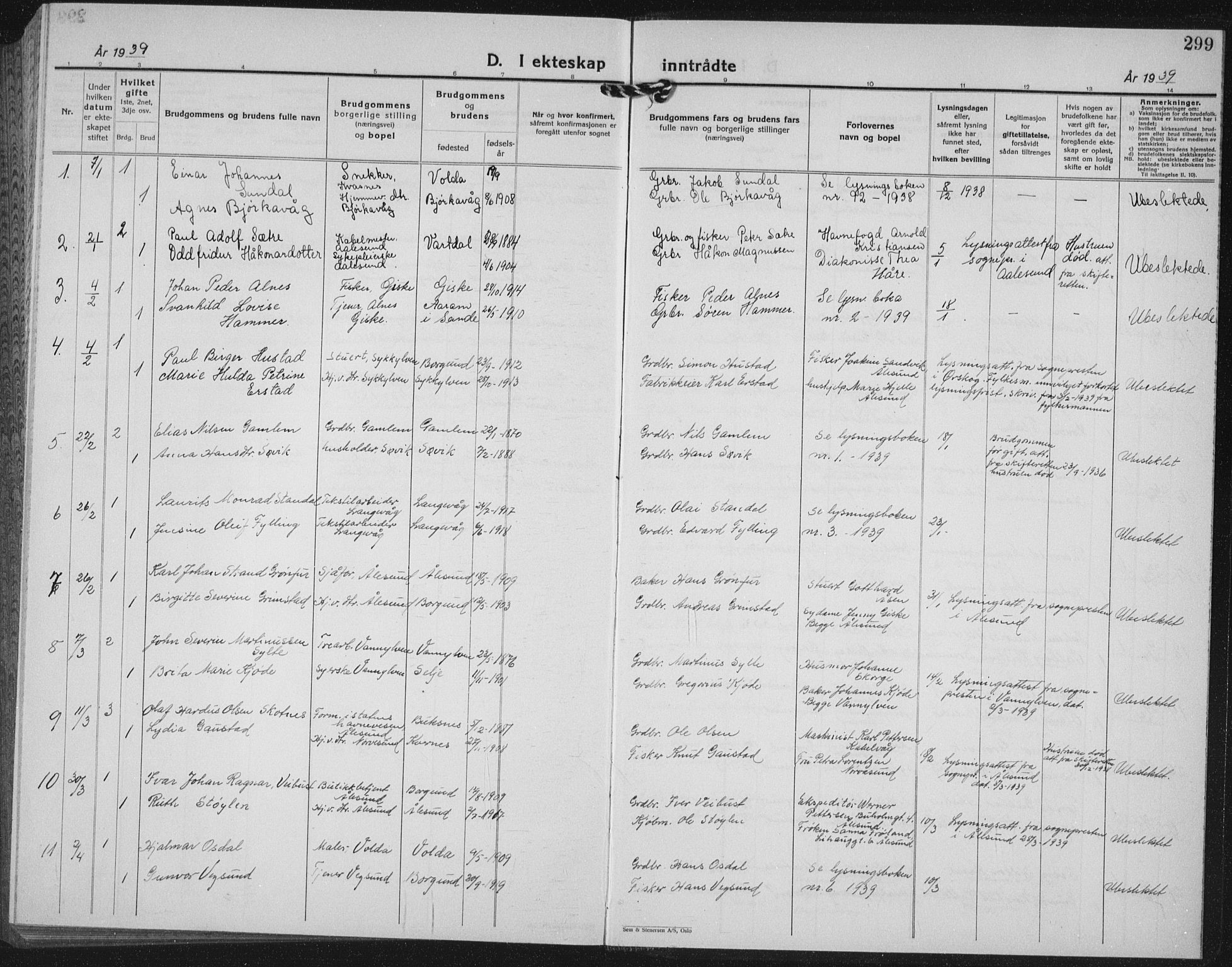 Ministerialprotokoller, klokkerbøker og fødselsregistre - Møre og Romsdal, AV/SAT-A-1454/528/L0436: Parish register (copy) no. 528C17, 1927-1939, p. 299