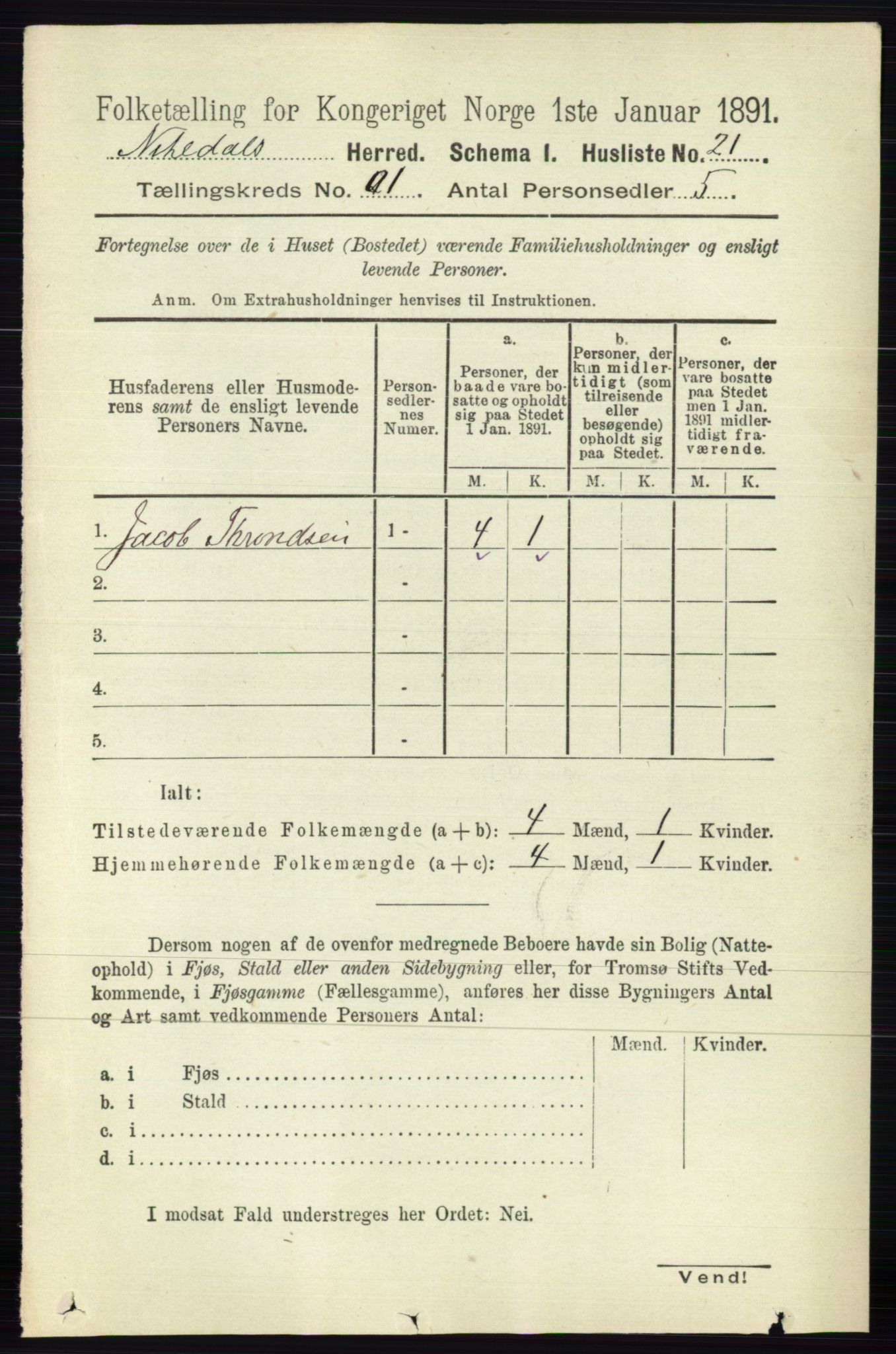 RA, 1891 census for 0233 Nittedal, 1891, p. 41