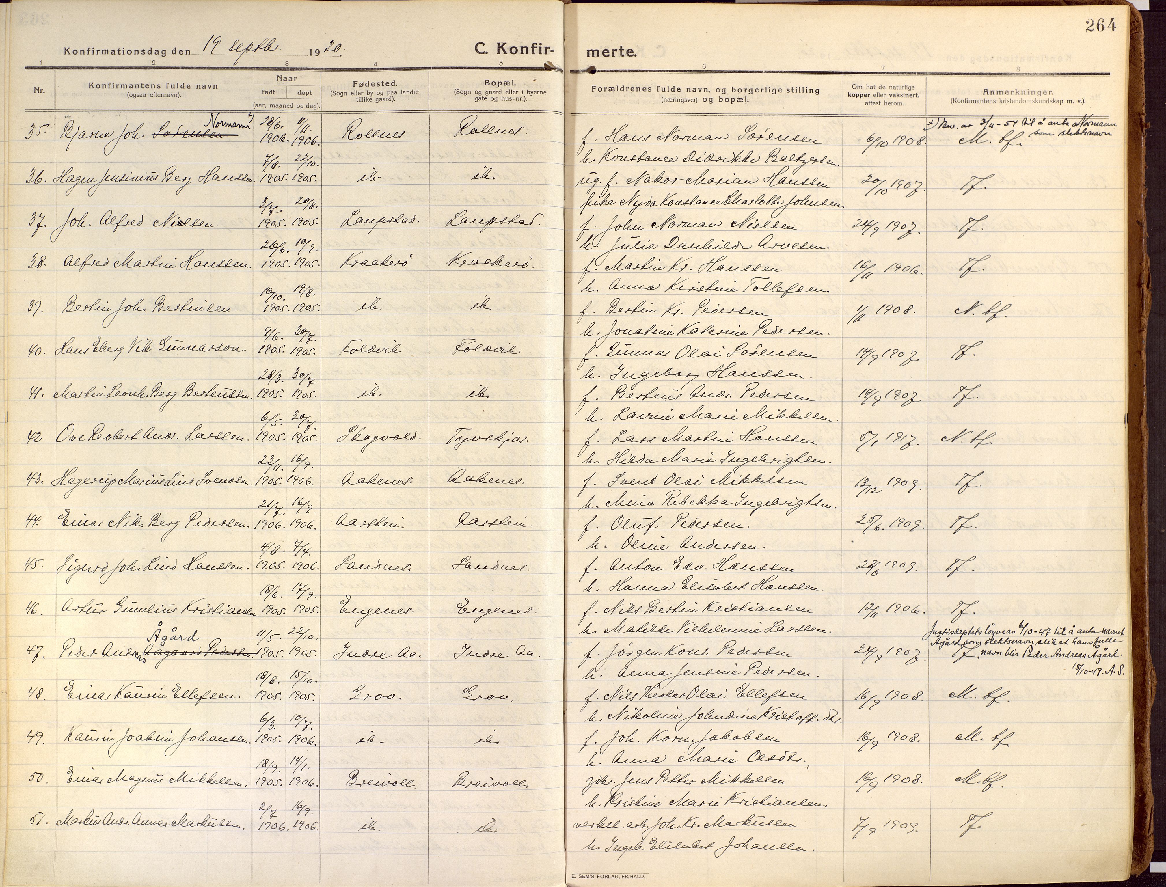 Ibestad sokneprestembete, SATØ/S-0077/H/Ha/Haa/L0018kirke: Parish register (official) no. 18, 1915-1929, p. 264