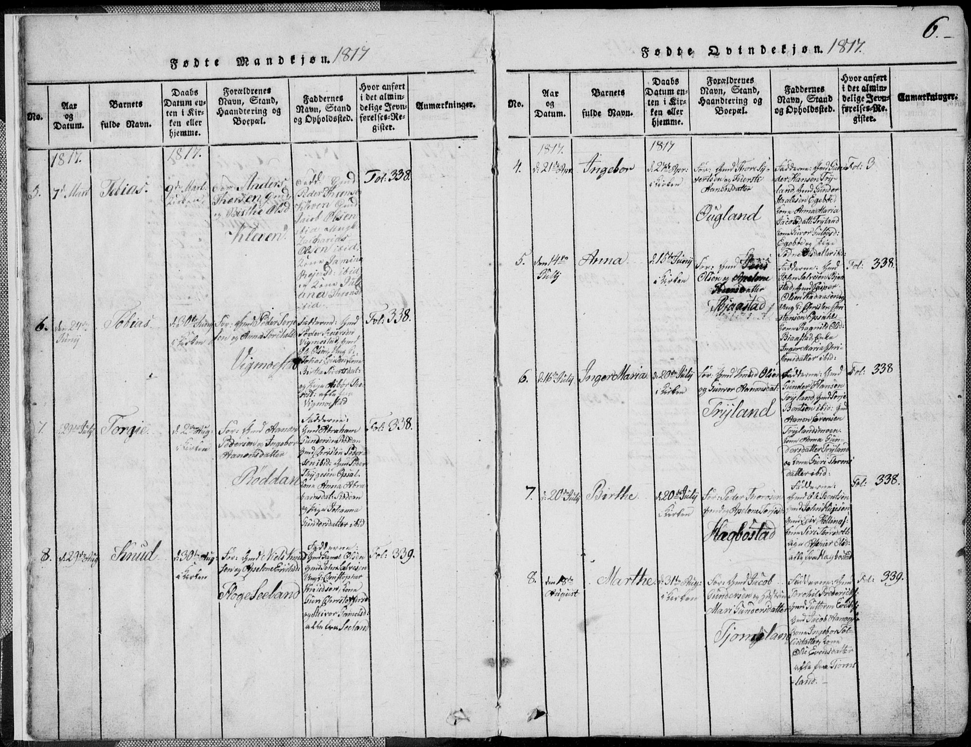 Nord-Audnedal sokneprestkontor, AV/SAK-1111-0032/F/Fb/Fbb/L0001: Parish register (copy) no. B 1, 1816-1858, p. 6