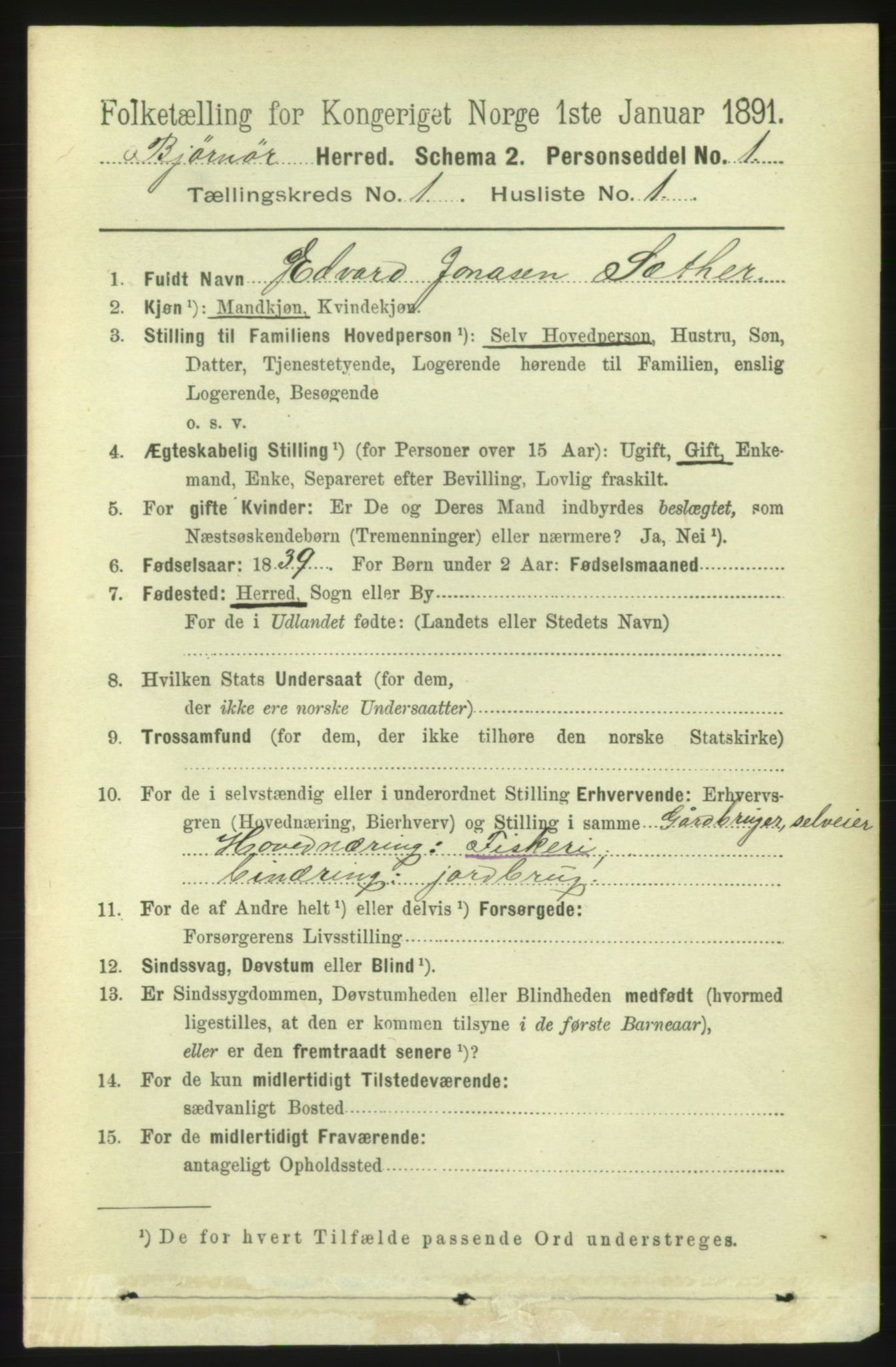 RA, 1891 census for 1632 Bjørnør, 1891, p. 116