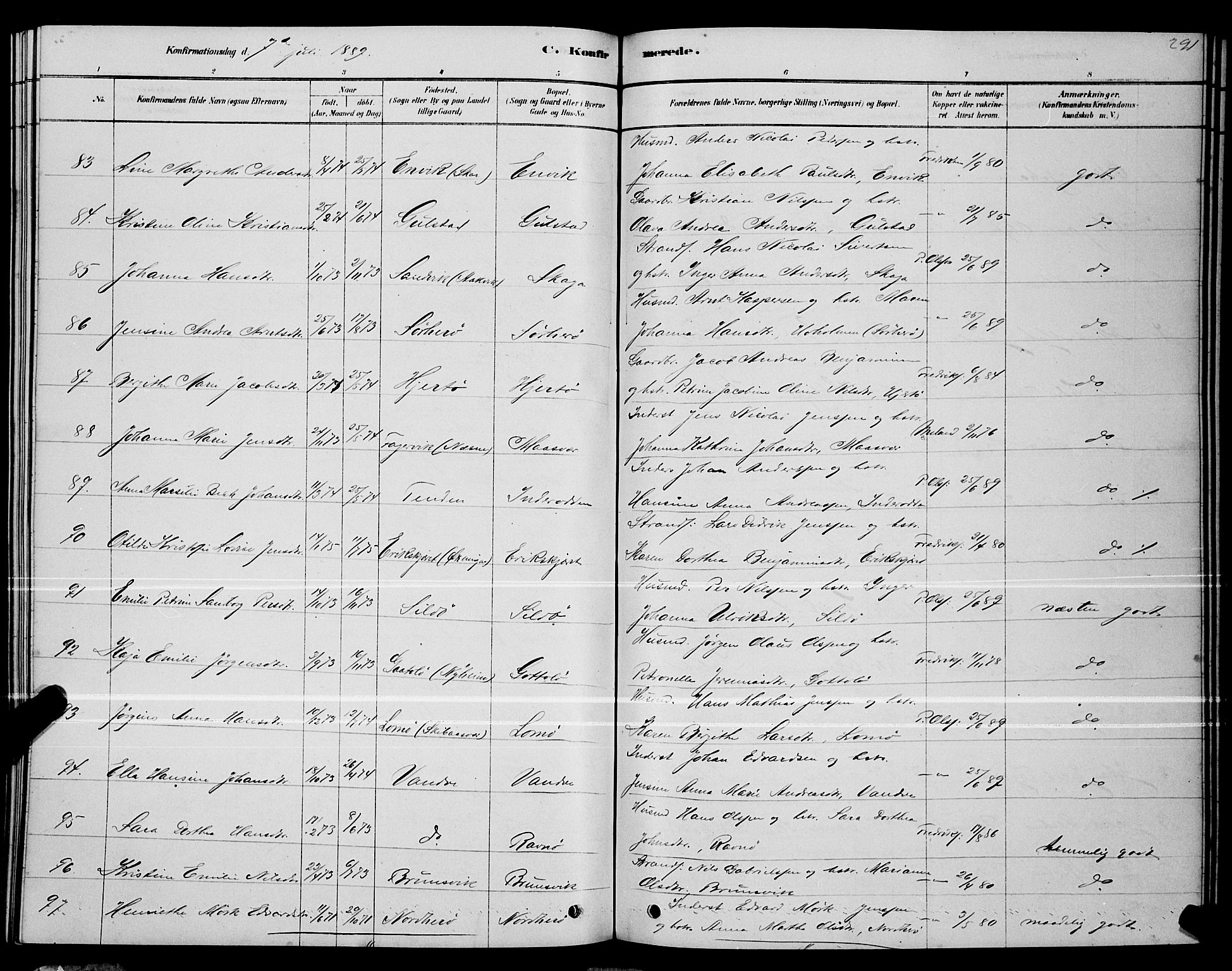 Ministerialprotokoller, klokkerbøker og fødselsregistre - Nordland, AV/SAT-A-1459/834/L0513: Parish register (copy) no. 834C04, 1877-1892, p. 291