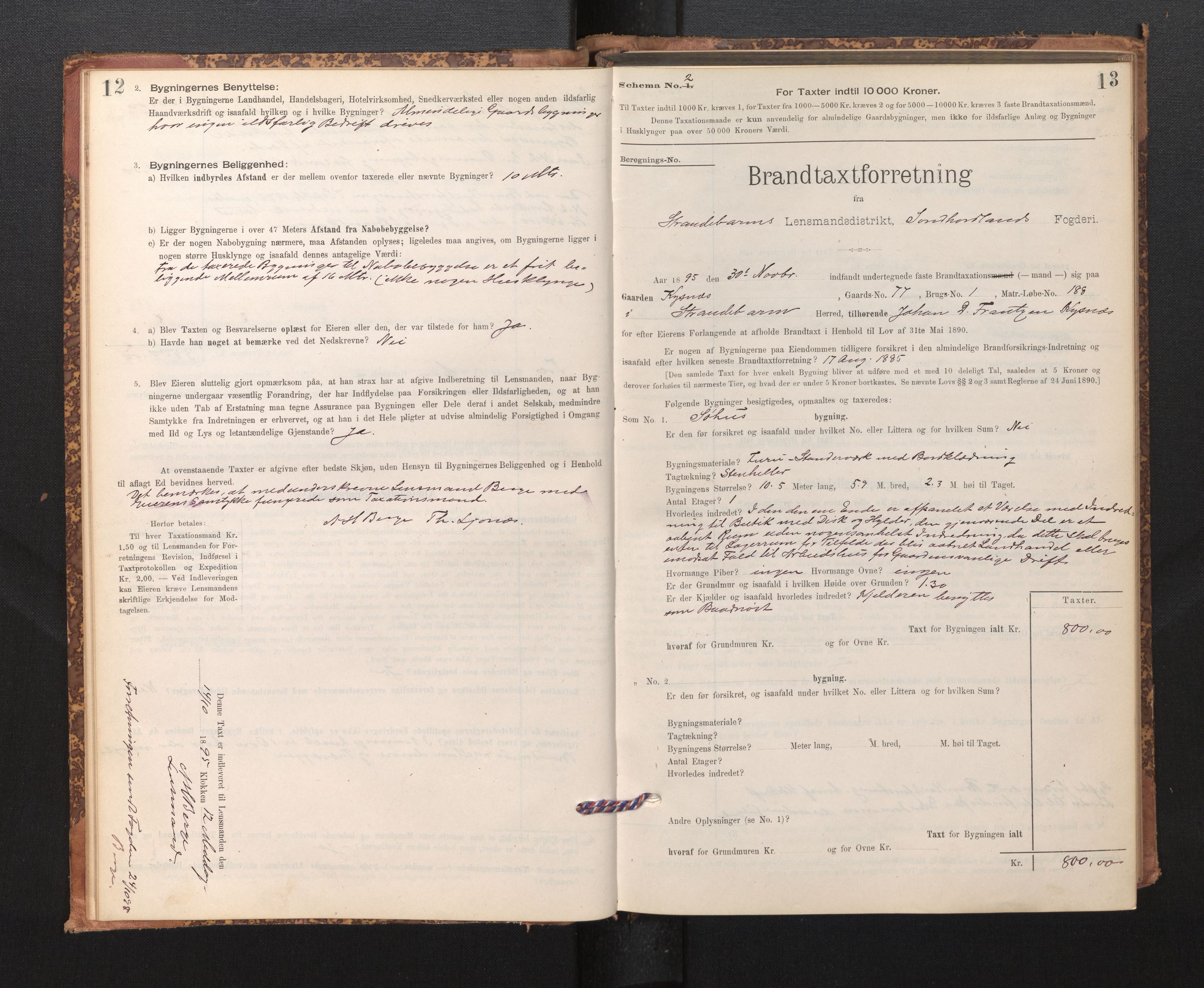Lensmannen i Strandebarm, SAB/A-35101/0012/L0004: Branntakstprotokoll, skjematakst, 1895-1920, p. 12-13