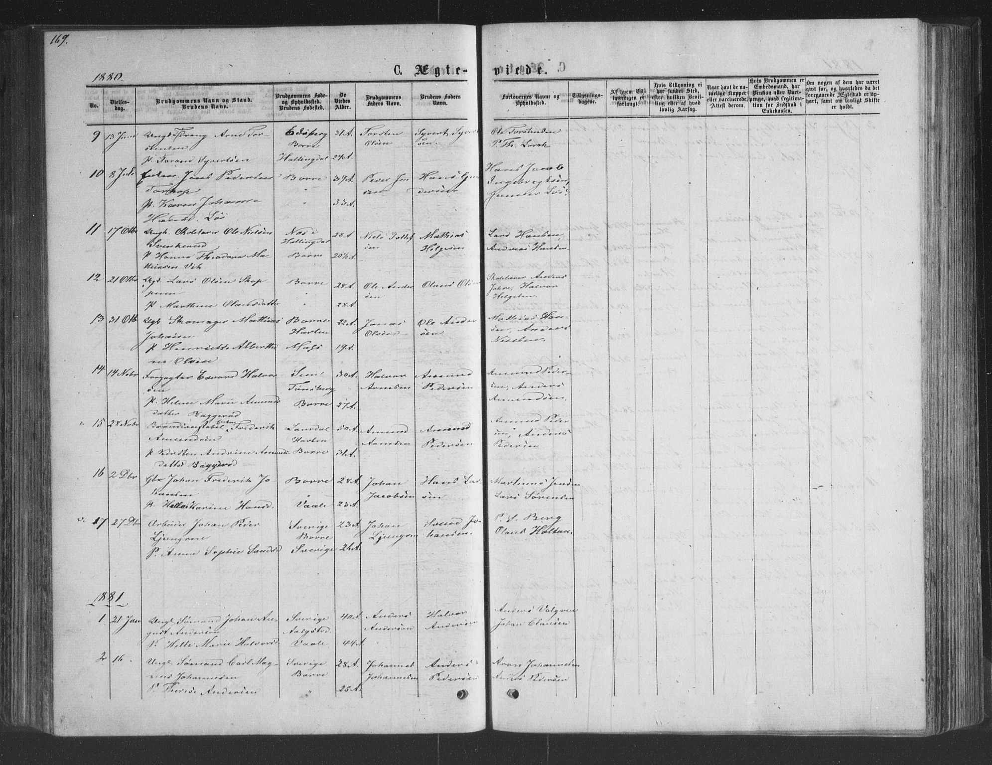 Borre kirkebøker, AV/SAKO-A-338/G/Ga/L0003: Parish register (copy) no. I 3, 1871-1892, p. 169