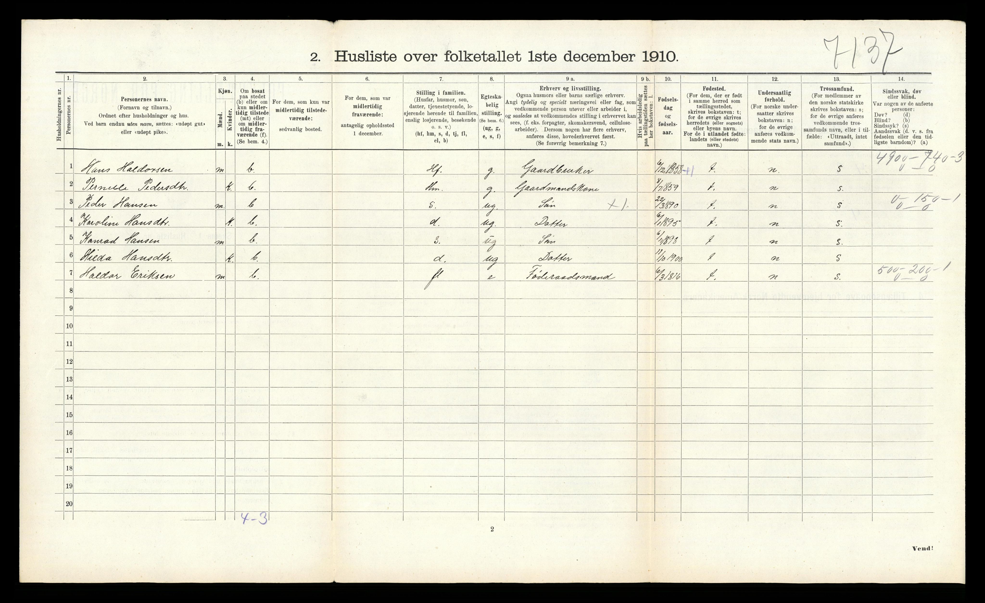 RA, 1910 census for Åsane, 1910, p. 50