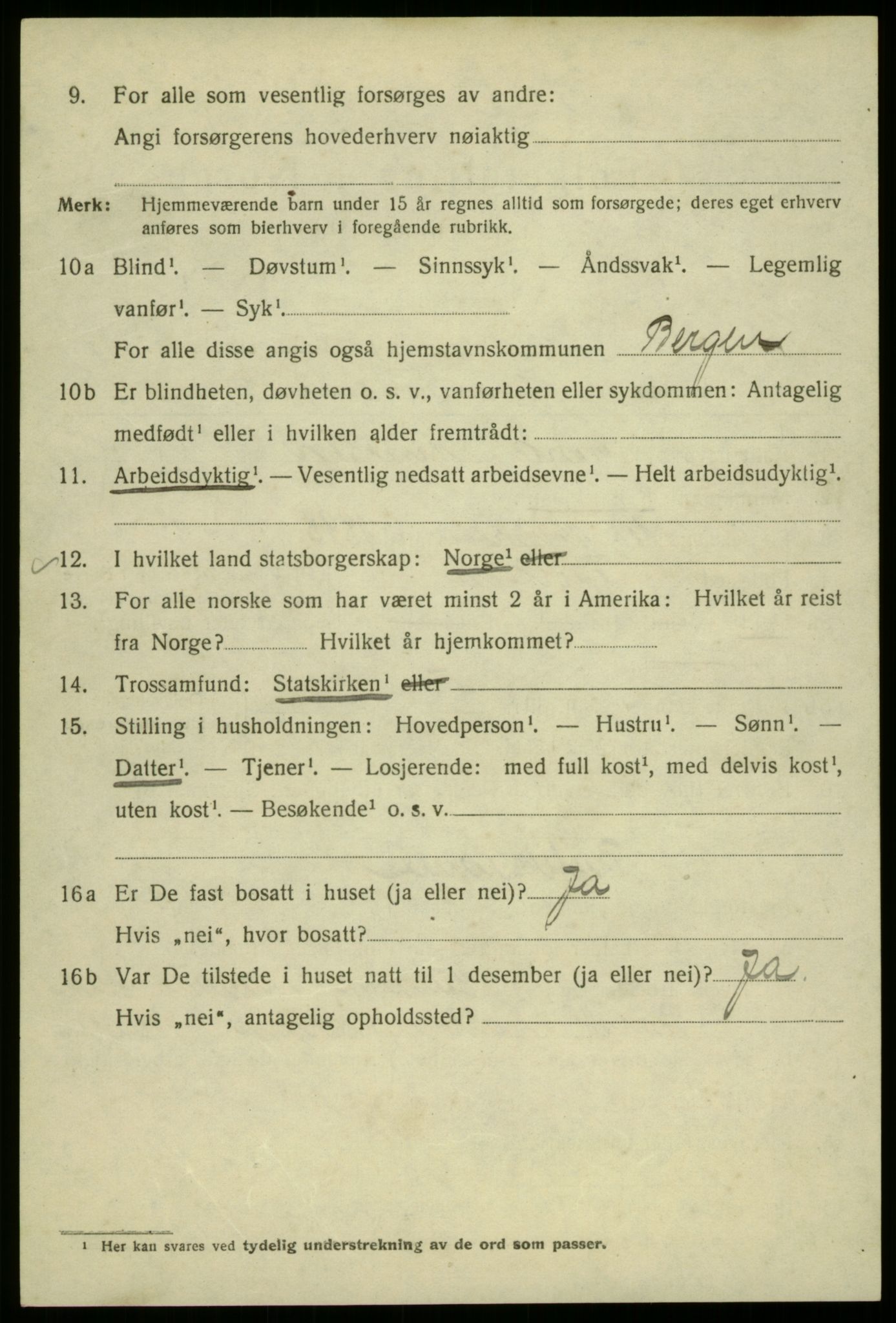 SAB, 1920 census for Bergen, 1920, p. 91784