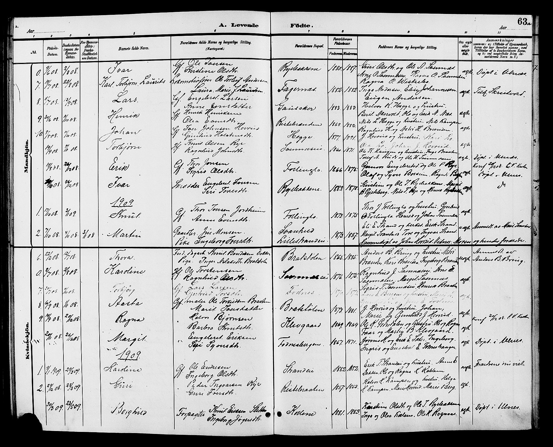 Nord-Aurdal prestekontor, SAH/PREST-132/H/Ha/Hab/L0007: Parish register (copy) no. 7, 1883-1910, p. 63