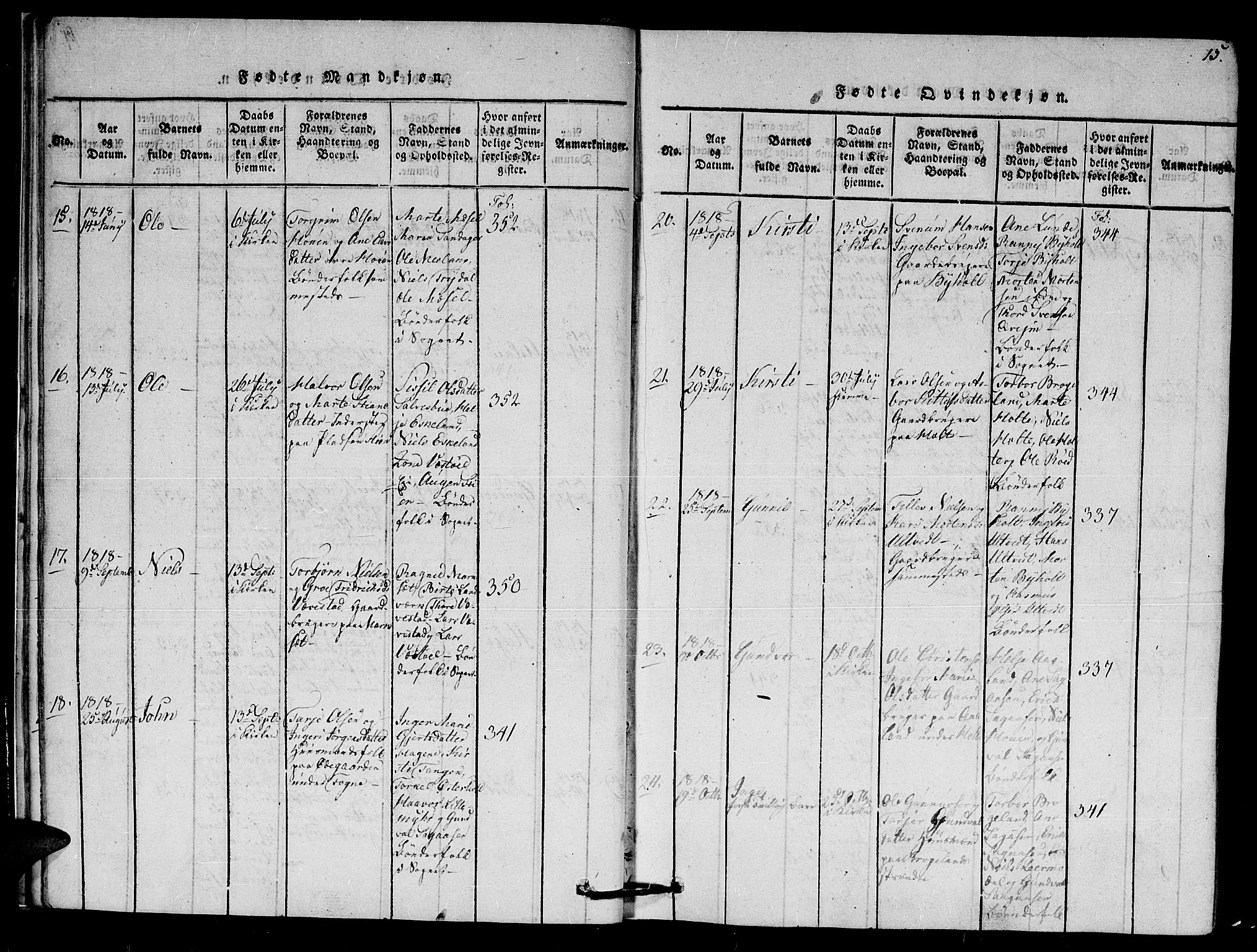 Gjerstad sokneprestkontor, AV/SAK-1111-0014/F/Fa/Faa/L0004: Parish register (official) no. A 4, 1816-1829, p. 15