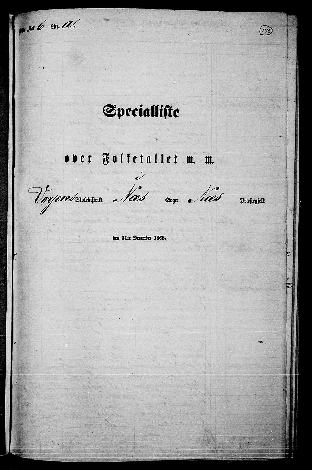 RA, 1865 census for Nes, 1865, p. 134