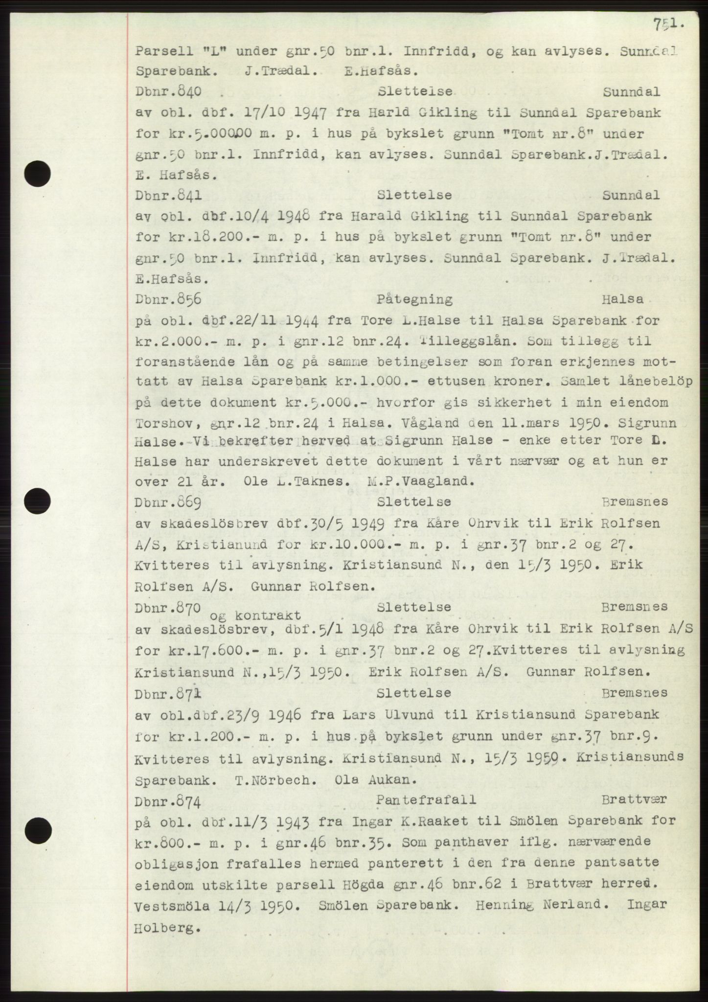 Nordmøre sorenskriveri, AV/SAT-A-4132/1/2/2Ca: Mortgage book no. C82b, 1946-1951, Diary no: : 840/1950