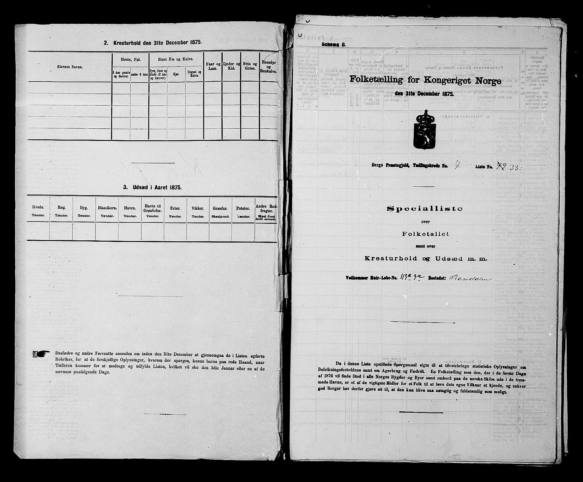 RA, 1875 census for 0116P Berg, 1875, p. 1175