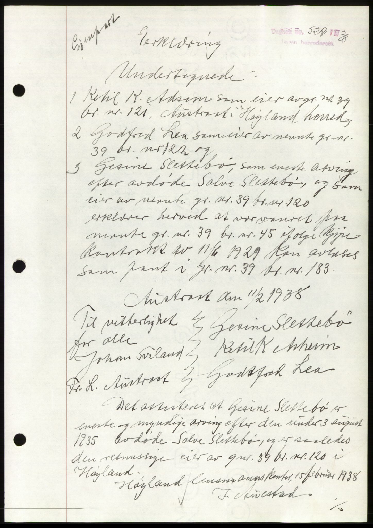 Jæren sorenskriveri, SAST/A-100310/03/G/Gba/L0070: Mortgage book, 1938-1938, Diary no: : 527/1938