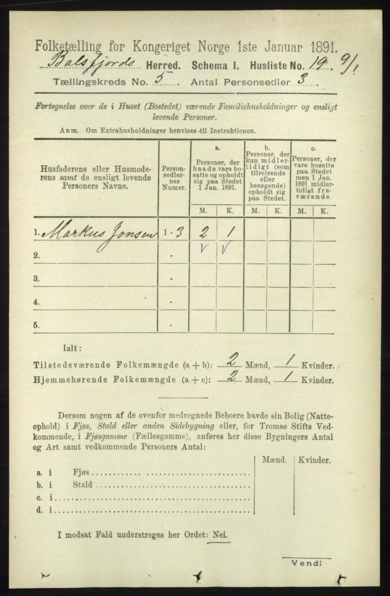 RA, 1891 census for 1933 Balsfjord, 1891, p. 1424