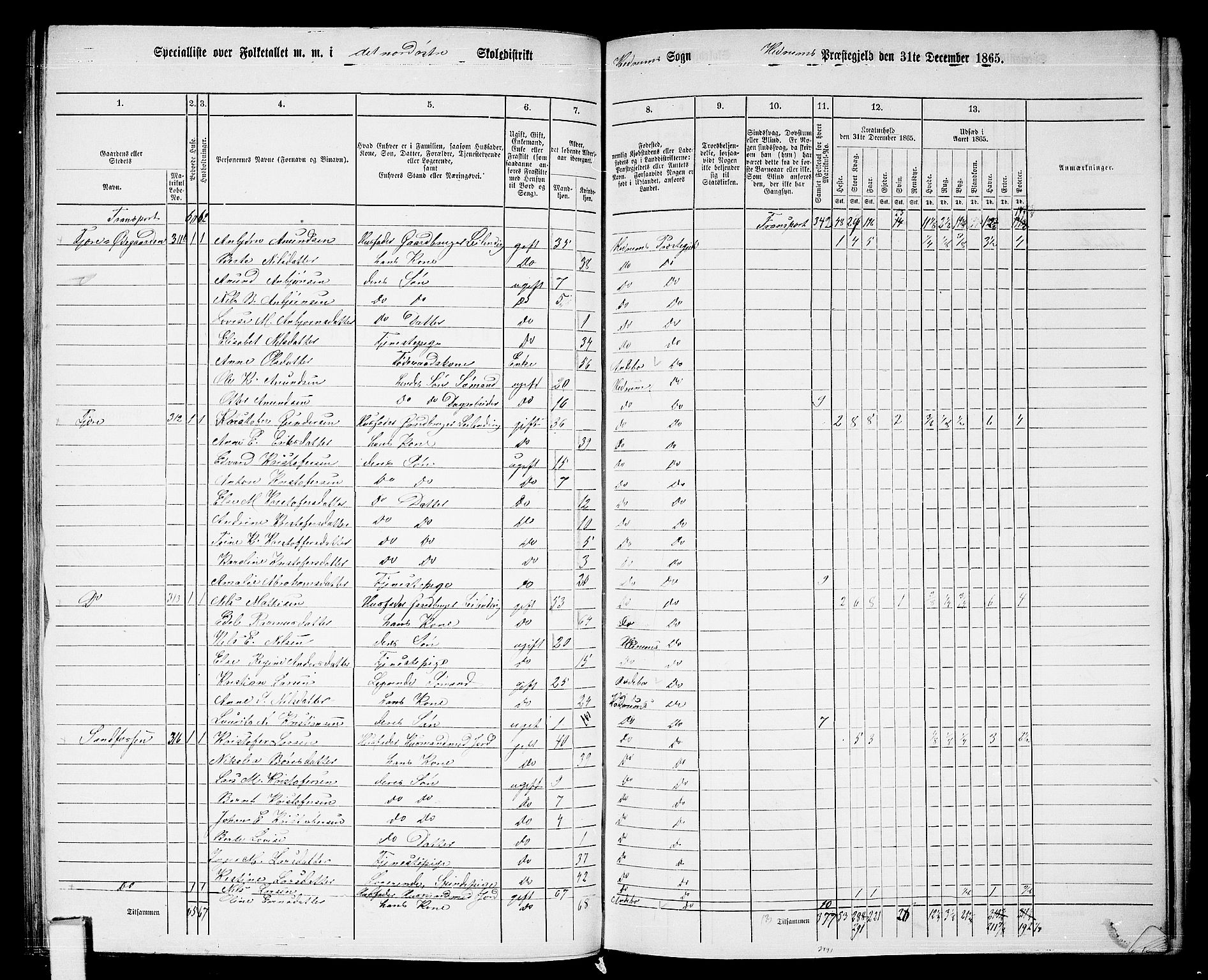 RA, 1865 census for Hedrum, 1865, p. 82