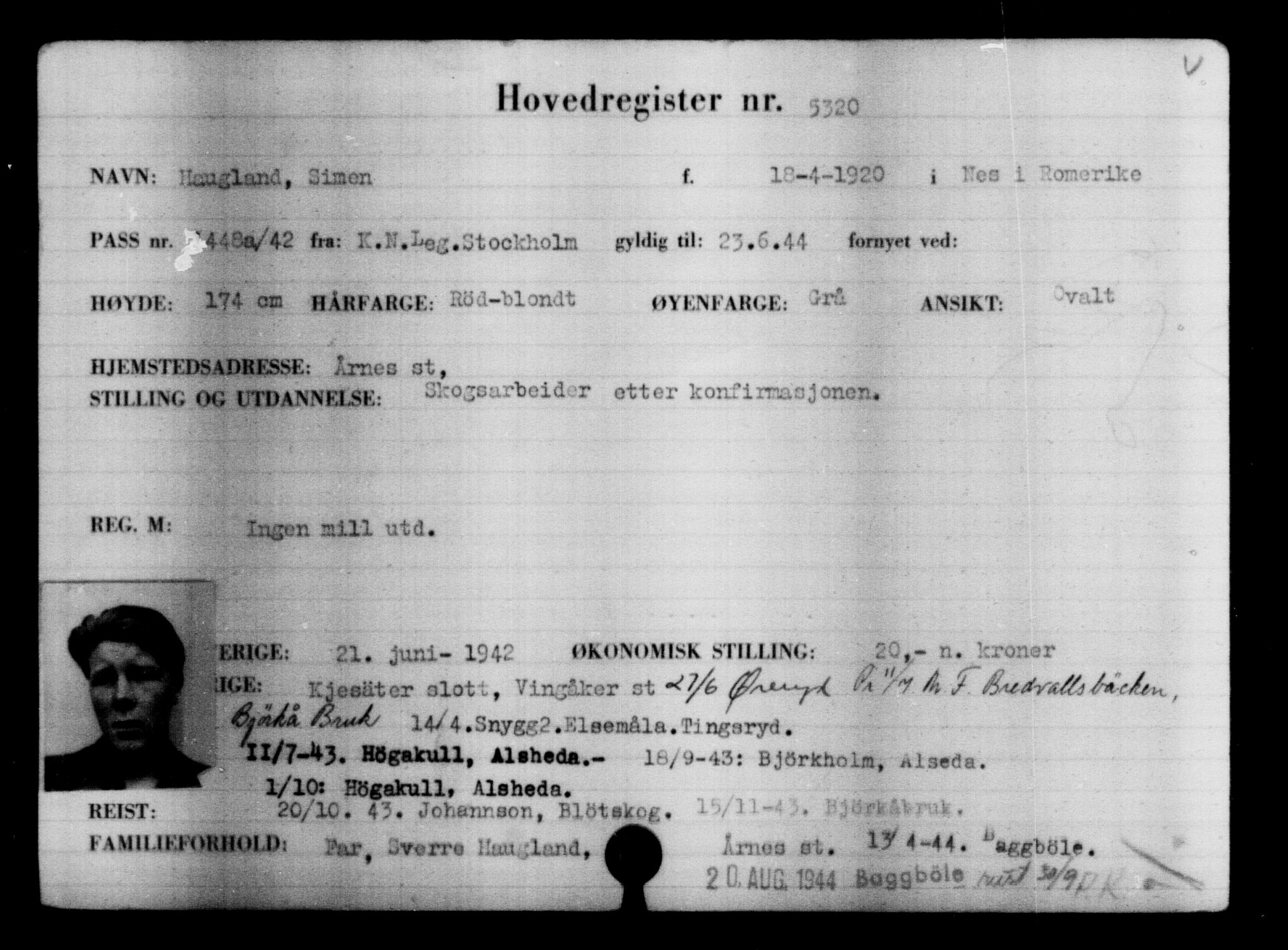 Utenriksstasjonene, Legasjonen i Stockholm, Flyktningkontoret, AV/RA-S-6753/V/Va/L0004: Kjesäterkartoteket, flyktninger med registreringsnr. 3496-6610, 1940-1945, p. 2104