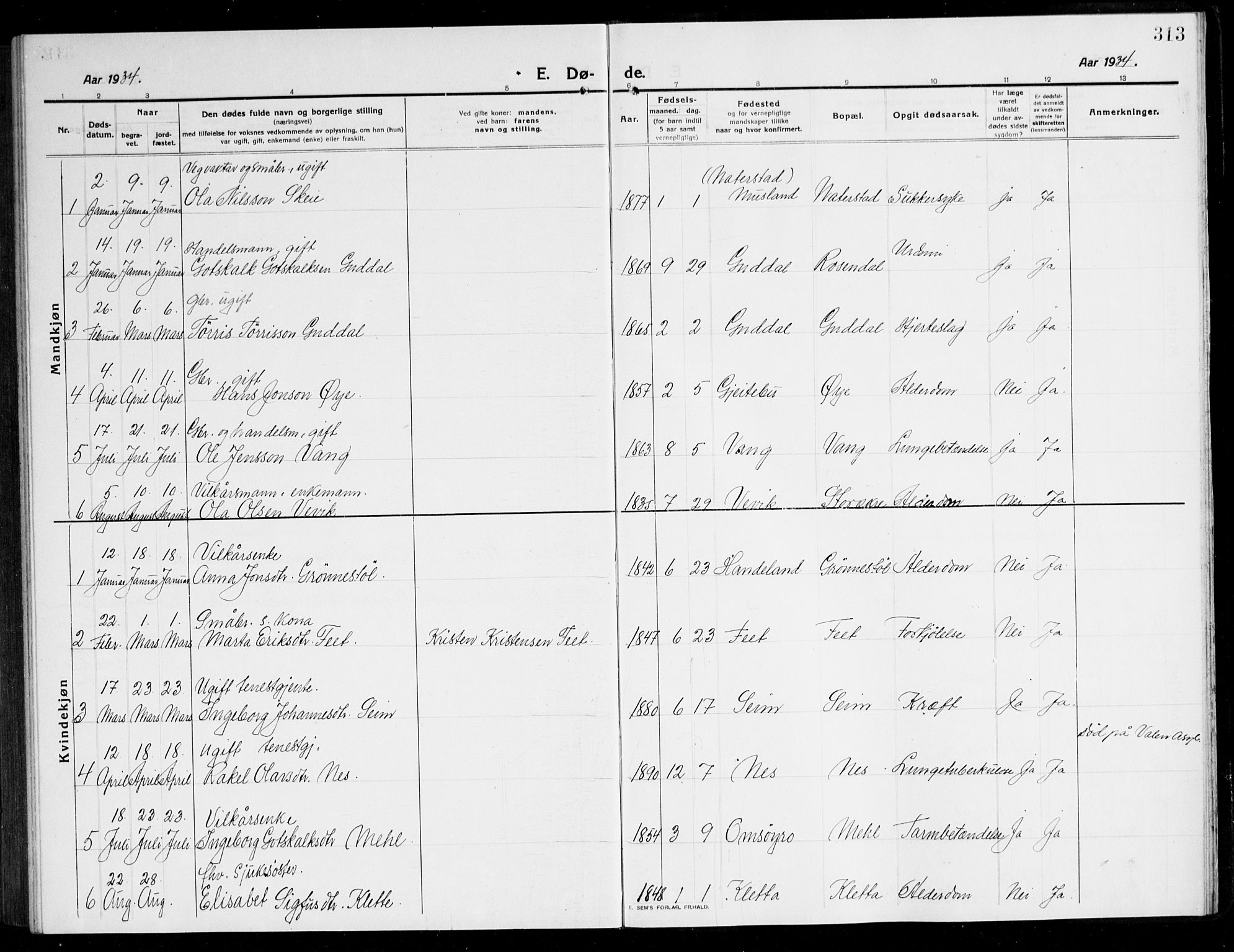 Kvinnherad sokneprestembete, SAB/A-76401/H/Hab: Parish register (copy) no. A 3, 1911-1945, p. 313