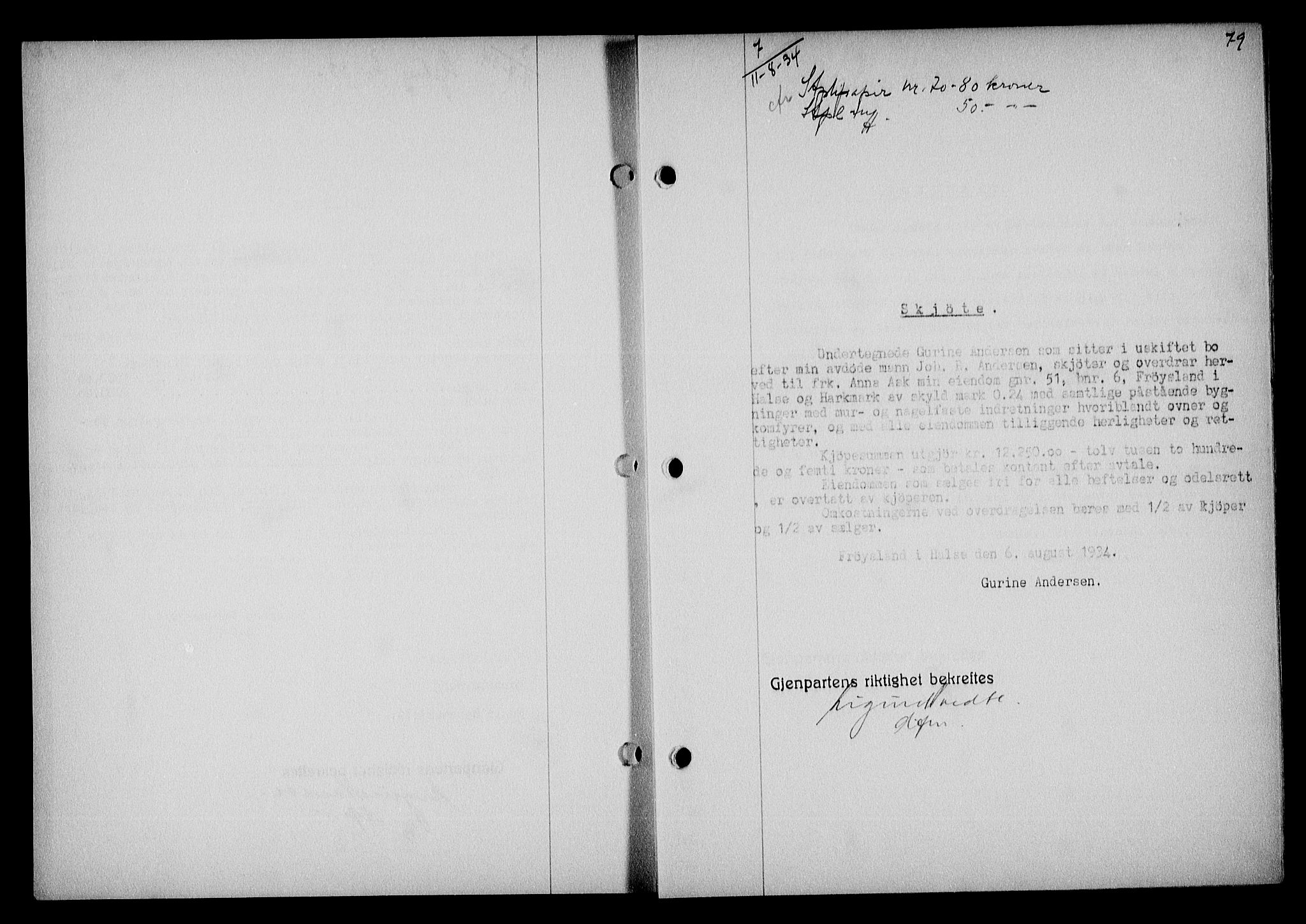 Mandal sorenskriveri, SAK/1221-0005/001/G/Gb/Gba/L0068: Mortgage book no. A-5, 1934-1935, Deed date: 11.08.1934