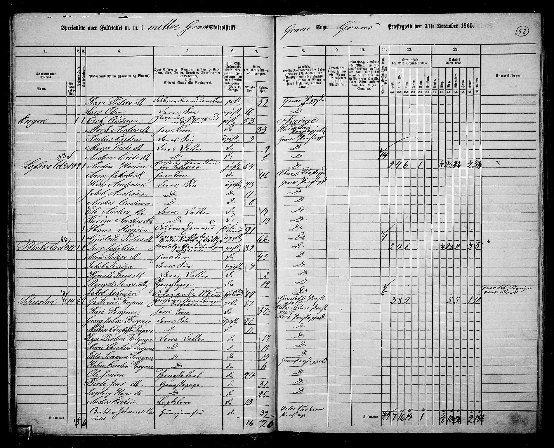 RA, 1865 census for Gran, 1865, p. 46