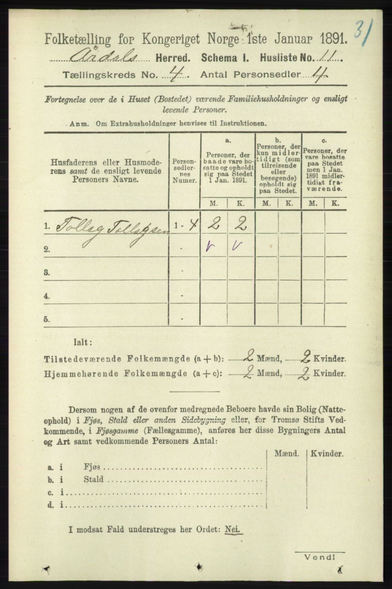 RA, 1891 census for 1131 Årdal, 1891, p. 1081