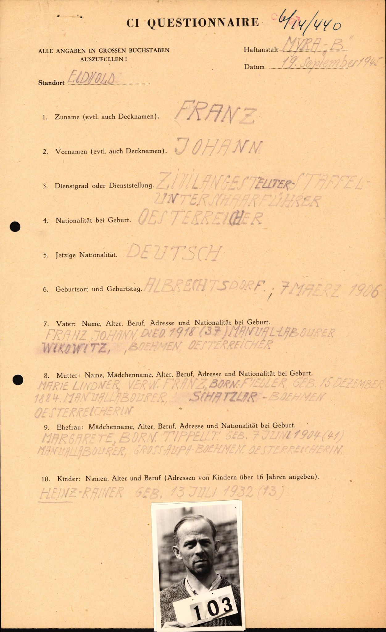 Forsvaret, Forsvarets overkommando II, AV/RA-RAFA-3915/D/Db/L0008: CI Questionaires. Tyske okkupasjonsstyrker i Norge. Tyskere., 1945-1946, p. 254