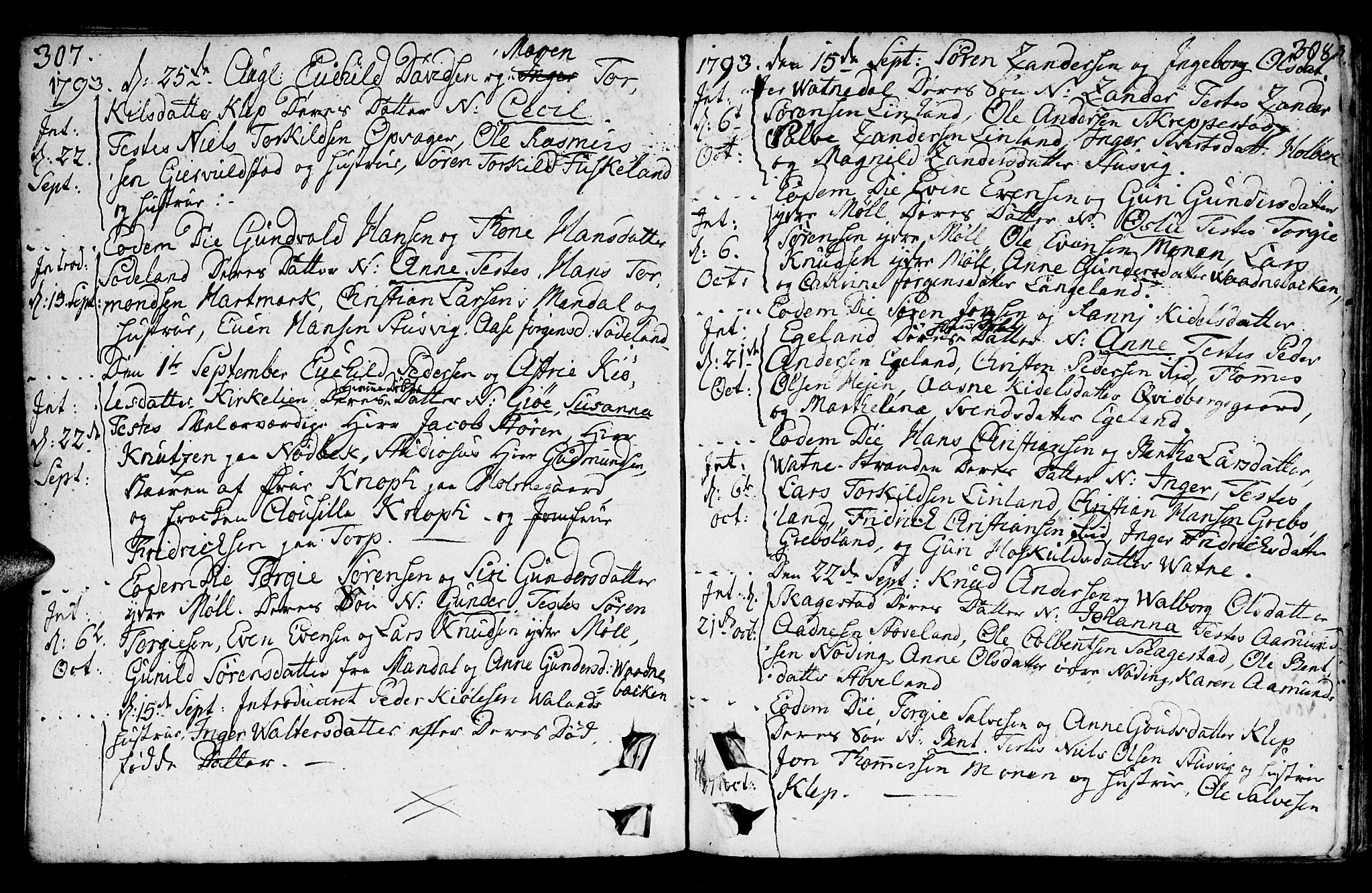 Holum sokneprestkontor, AV/SAK-1111-0022/F/Fa/Faa/L0003: Parish register (official) no. A 3, 1780-1821, p. 307-308