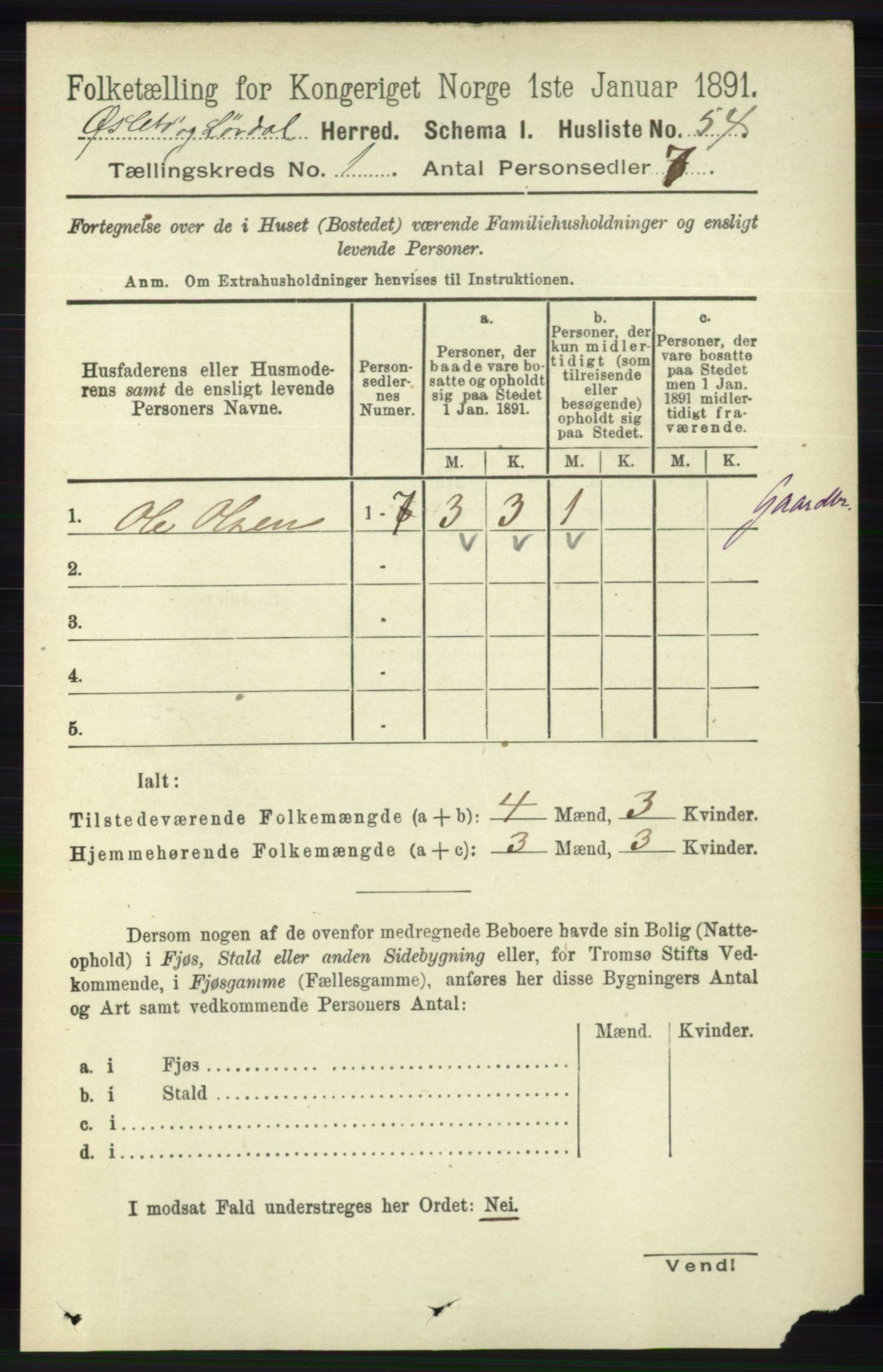 RA, 1891 census for 1021 Øyslebø og Laudal, 1891, p. 76