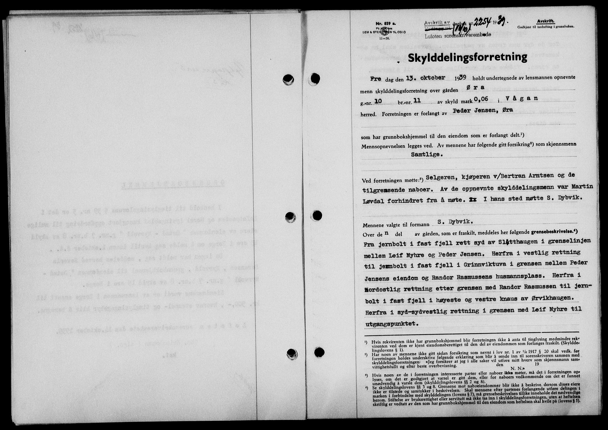Lofoten sorenskriveri, SAT/A-0017/1/2/2C/L0006a: Mortgage book no. 6a, 1939-1939, Diary no: : 2254/1939