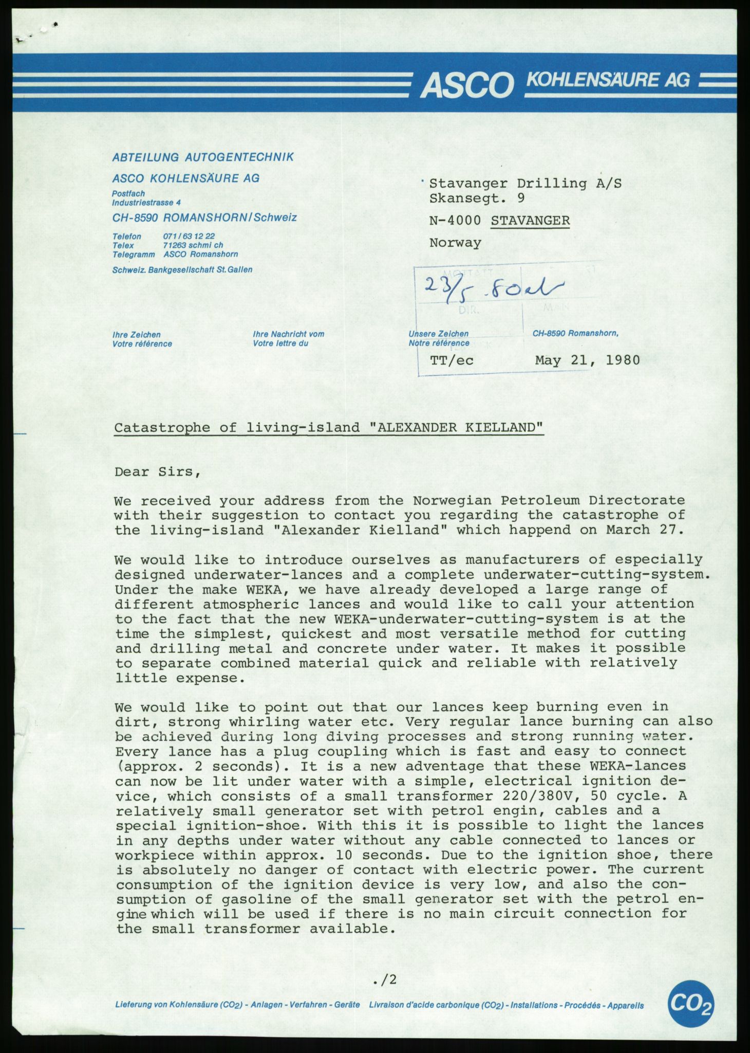 Pa 1503 - Stavanger Drilling AS, AV/SAST-A-101906/Da/L0013: Alexander L. Kielland - Saks- og korrespondansearkiv, 1980, p. 242