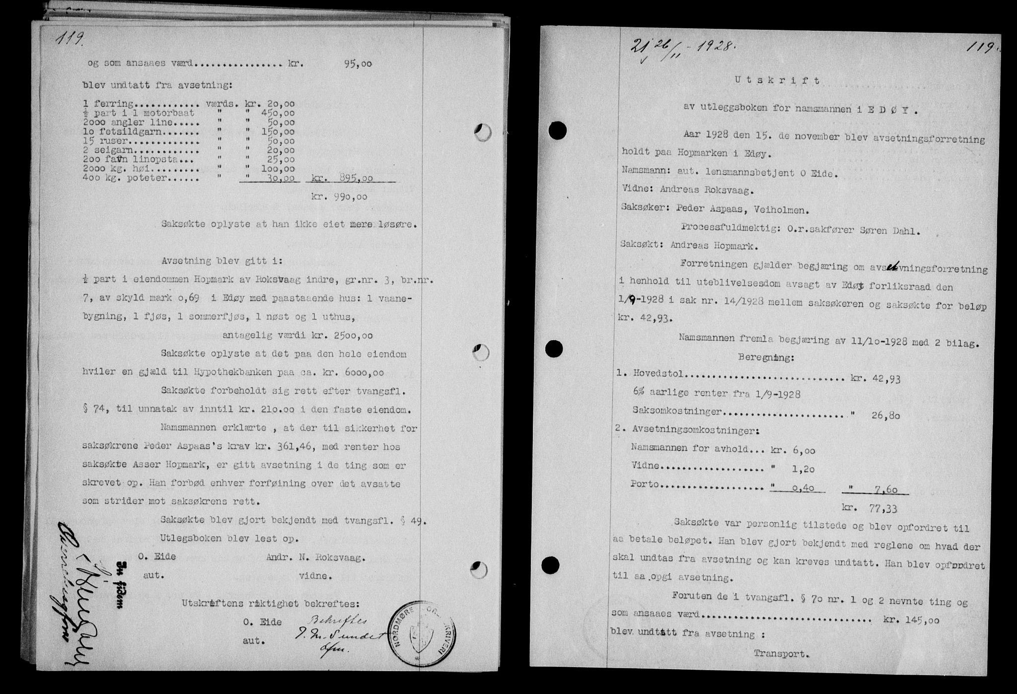 Nordmøre sorenskriveri, AV/SAT-A-4132/1/2/2Ca/L0065: Mortgage book no. 55, 1928-1929, Deed date: 26.11.1928