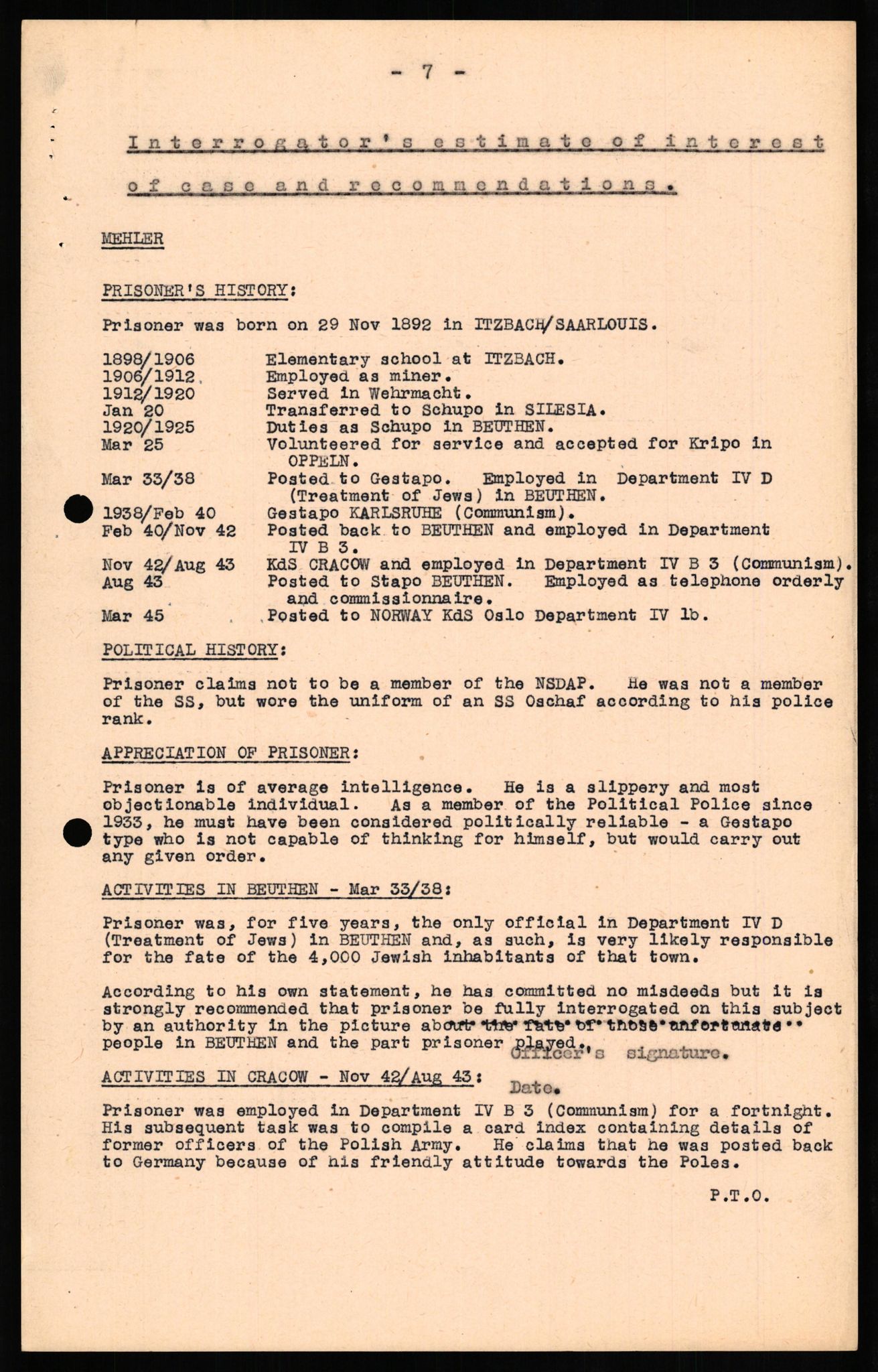 Forsvaret, Forsvarets overkommando II, RA/RAFA-3915/D/Db/L0021: CI Questionaires. Tyske okkupasjonsstyrker i Norge. Tyskere., 1945-1946, p. 299