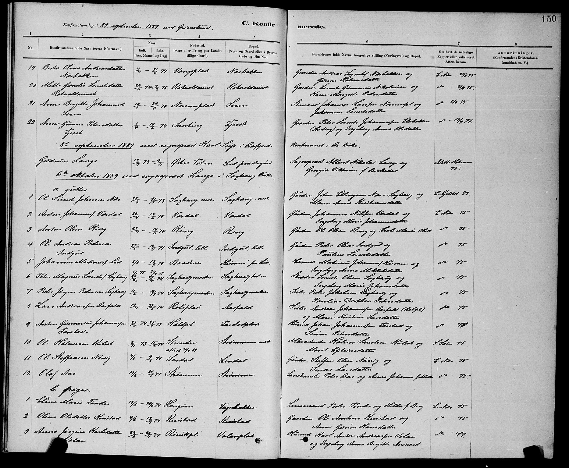 Ministerialprotokoller, klokkerbøker og fødselsregistre - Nord-Trøndelag, AV/SAT-A-1458/730/L0301: Parish register (copy) no. 730C04, 1880-1897, p. 150