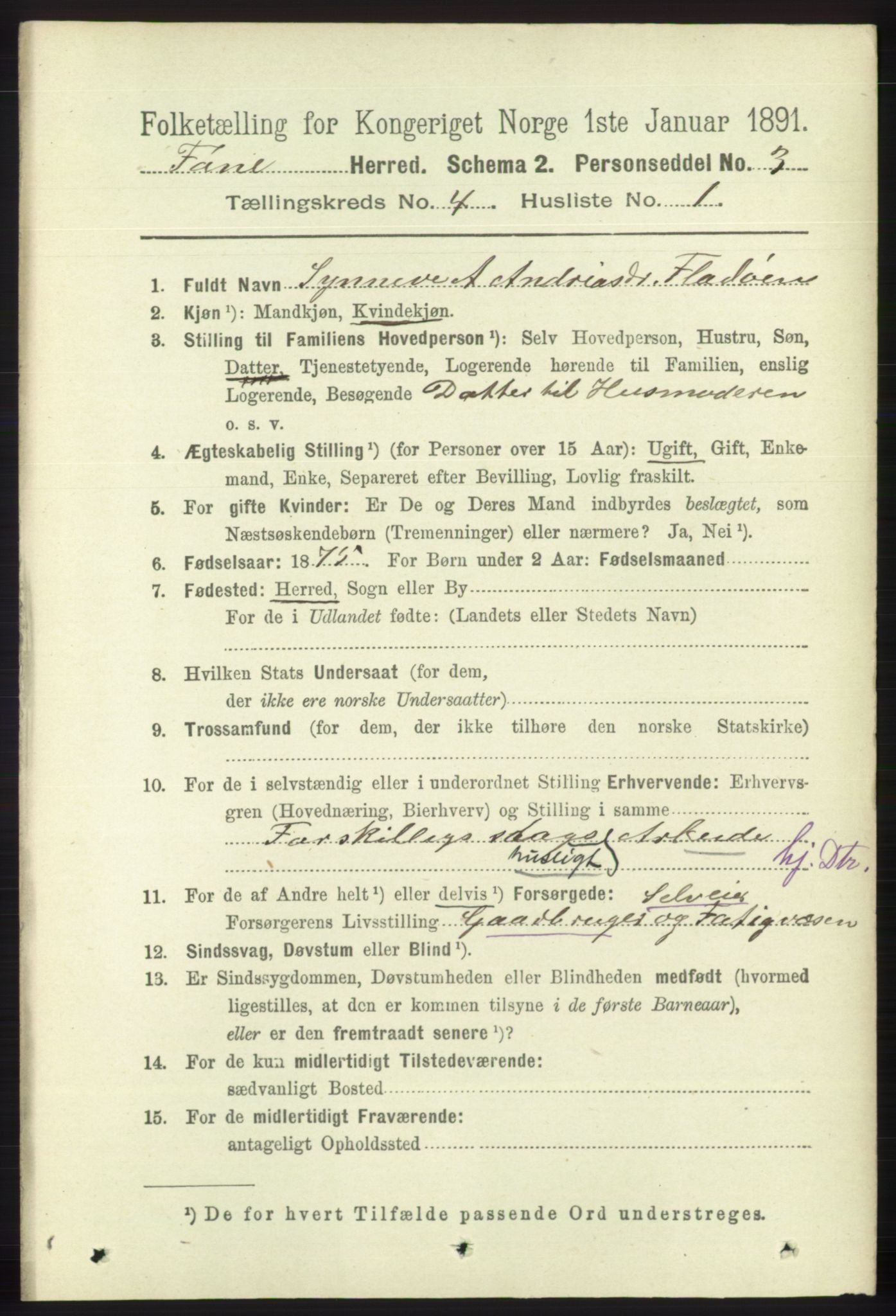 RA, 1891 census for 1249 Fana, 1891, p. 1595