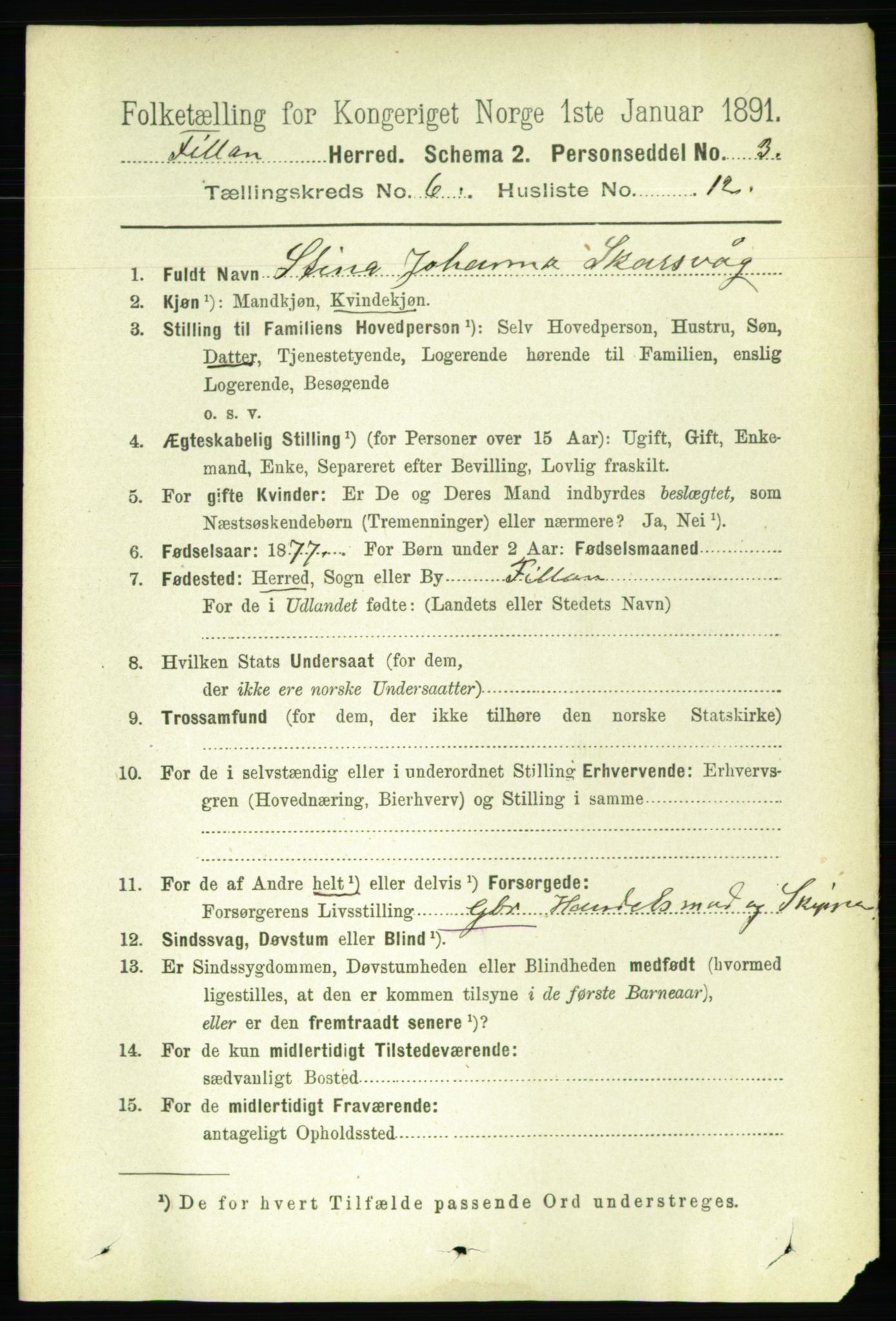 RA, 1891 census for 1616 Fillan, 1891, p. 1343