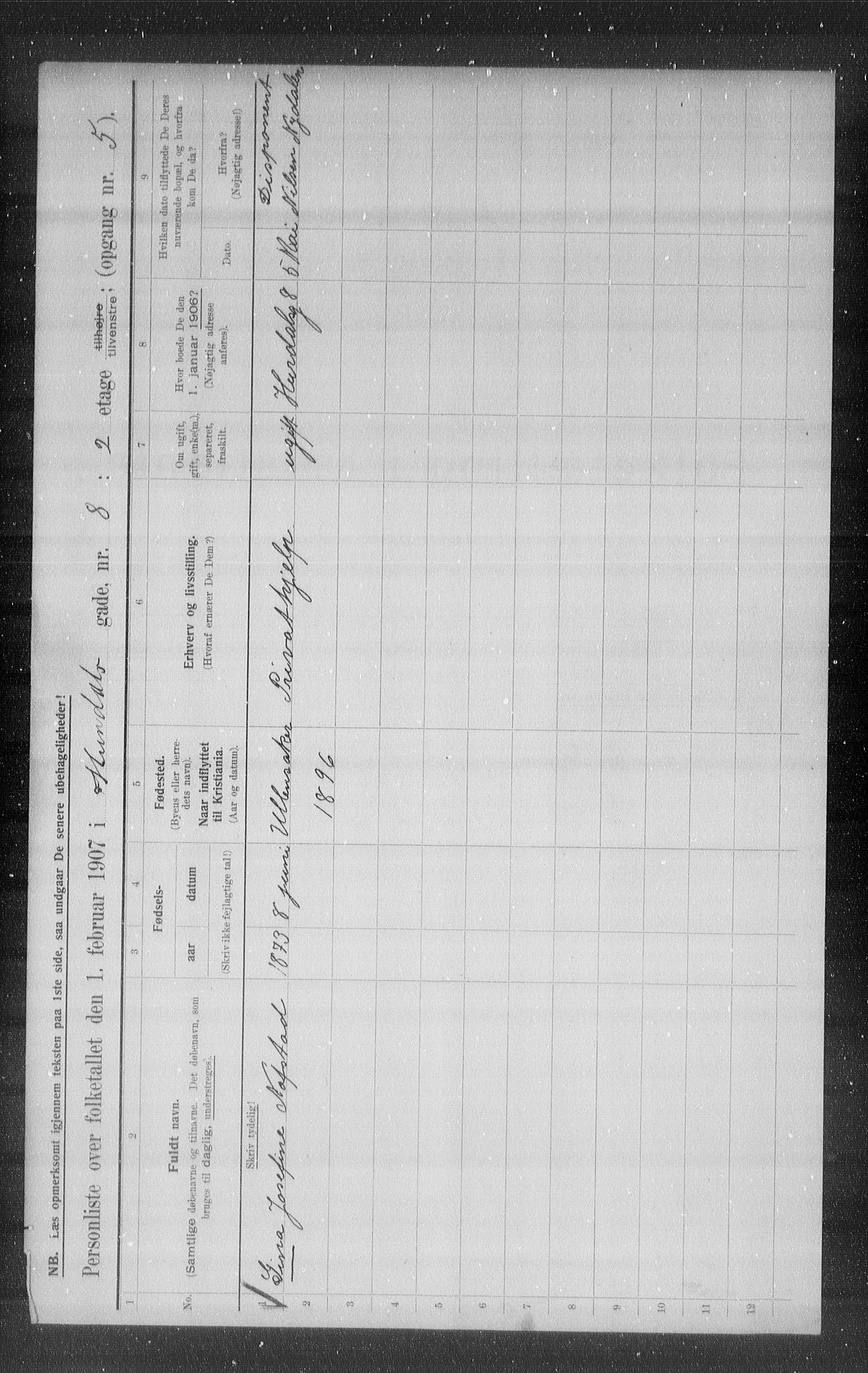 OBA, Municipal Census 1907 for Kristiania, 1907, p. 21705