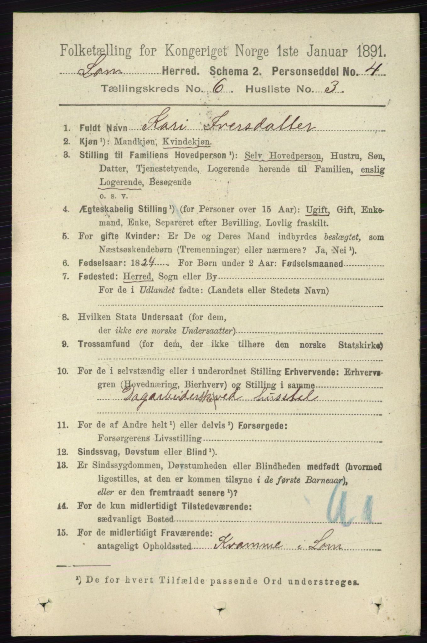 RA, 1891 census for 0514 Lom, 1891, p. 2385