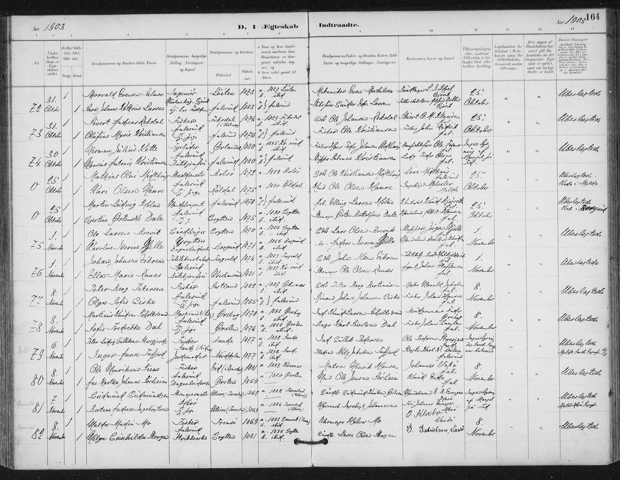 Ministerialprotokoller, klokkerbøker og fødselsregistre - Møre og Romsdal, AV/SAT-A-1454/529/L0457: Parish register (official) no. 529A07, 1894-1903, p. 164