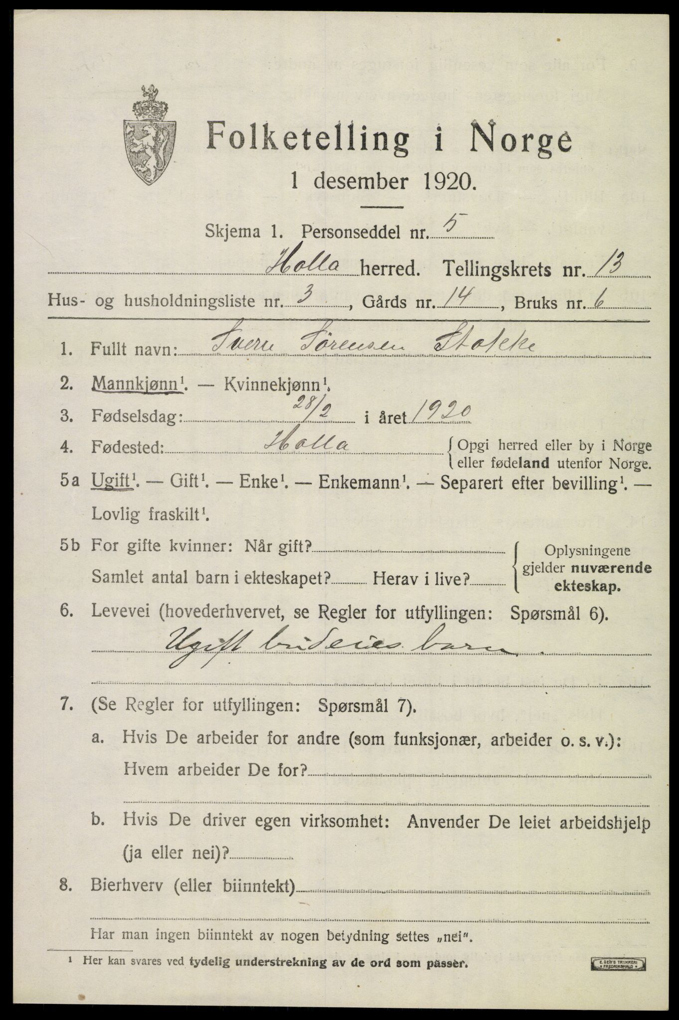 SAKO, 1920 census for Holla, 1920, p. 7959