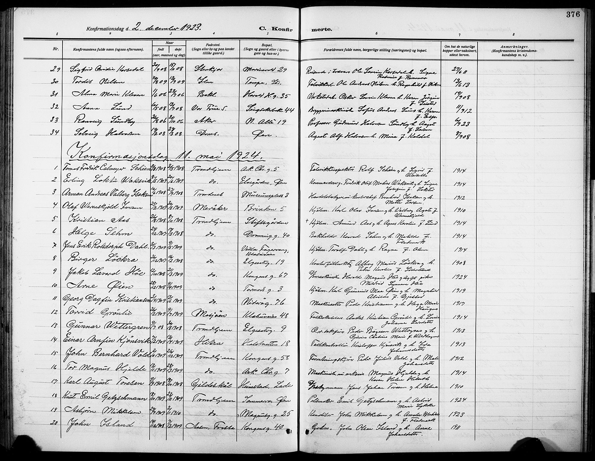 Ministerialprotokoller, klokkerbøker og fødselsregistre - Sør-Trøndelag, SAT/A-1456/601/L0096: Parish register (copy) no. 601C14, 1911-1931, p. 376