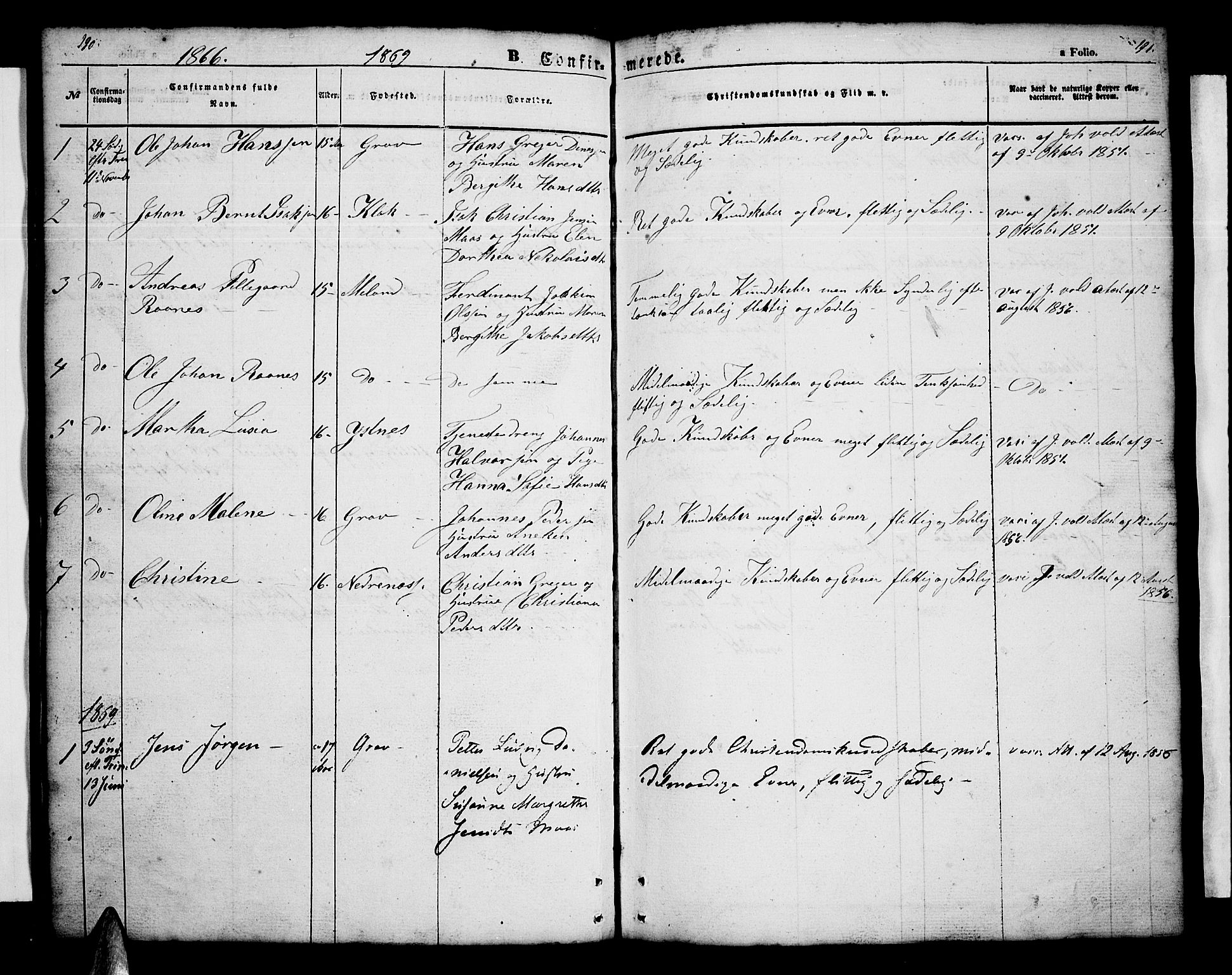 Ministerialprotokoller, klokkerbøker og fødselsregistre - Nordland, AV/SAT-A-1459/808/L0130: Parish register (copy) no. 808C01, 1851-1878, p. 190-191