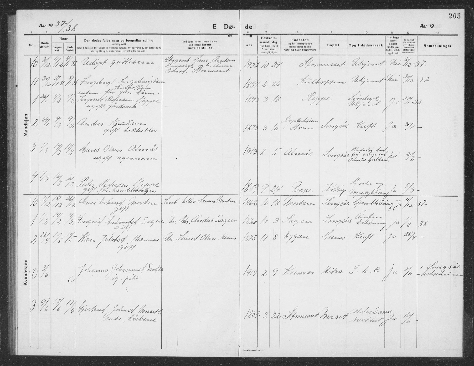 Ministerialprotokoller, klokkerbøker og fødselsregistre - Sør-Trøndelag, AV/SAT-A-1456/688/L1030: Parish register (copy) no. 688C05, 1916-1939, p. 203