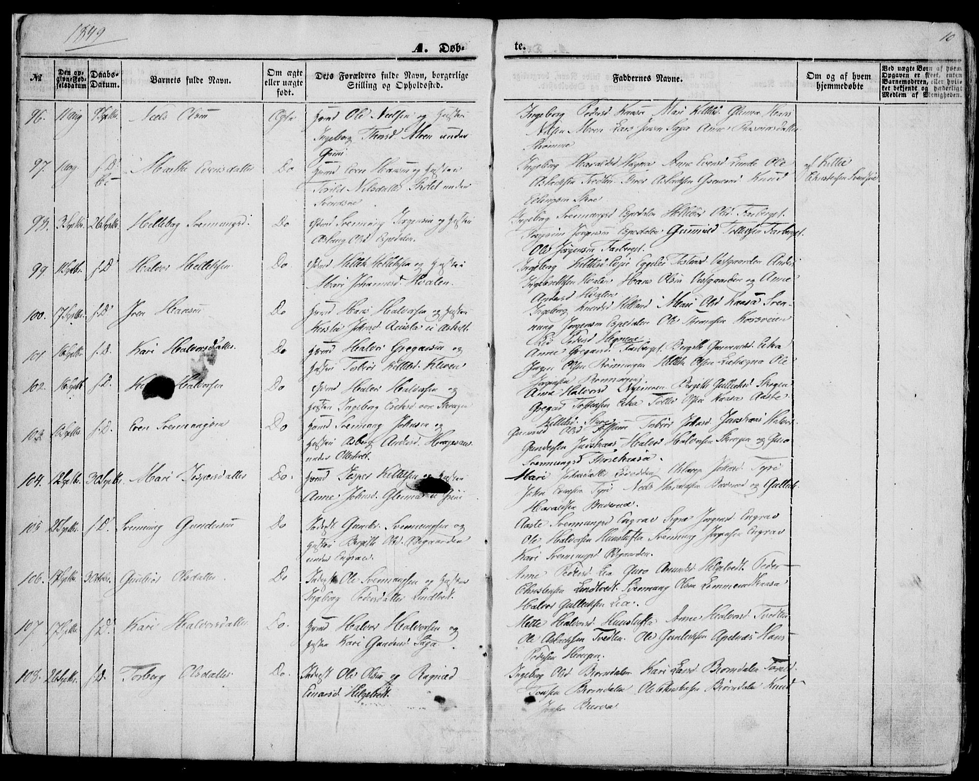 Bø kirkebøker, SAKO/A-257/F/Fa/L0008: Parish register (official) no. 8, 1849-1861, p. 10