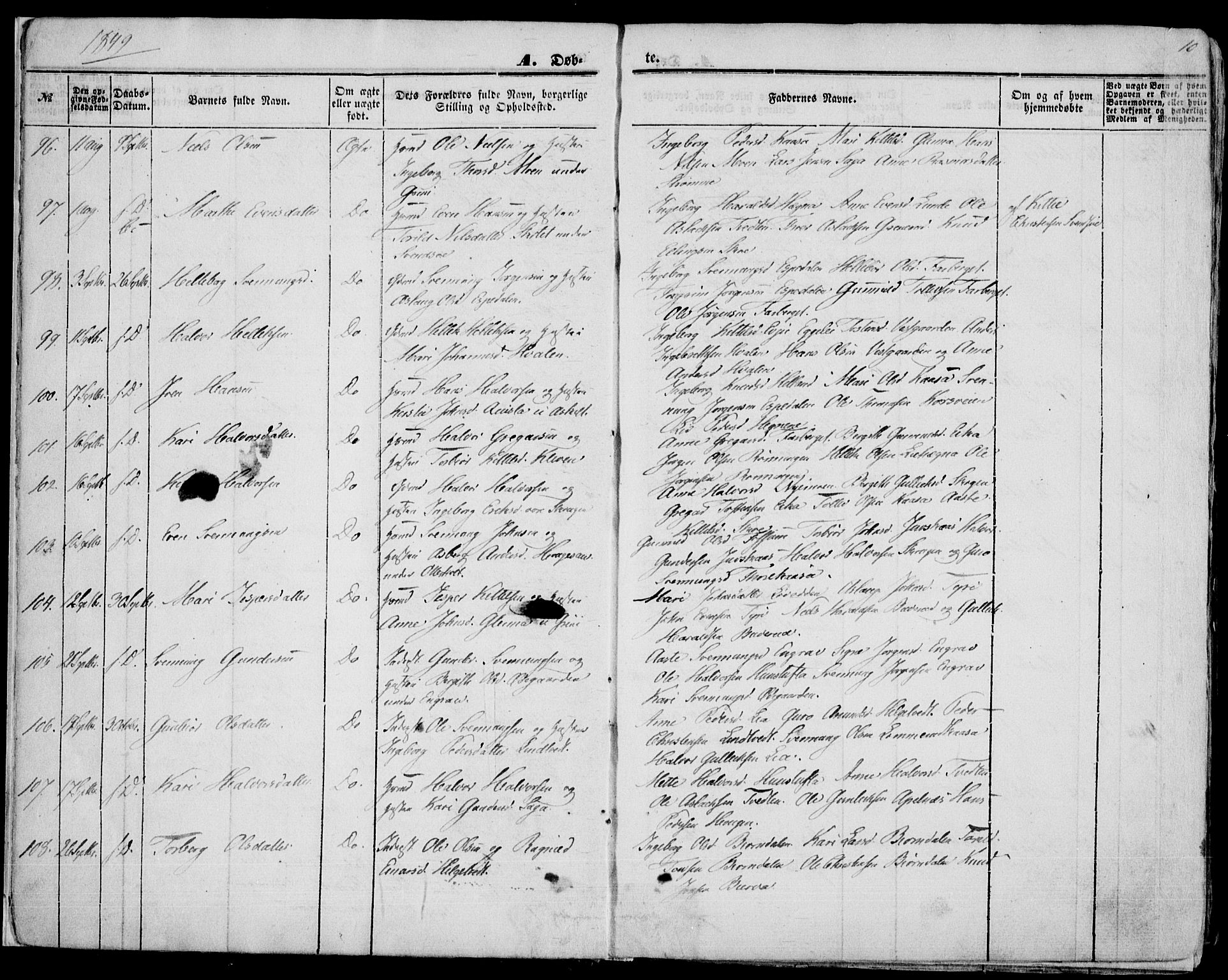 Bø kirkebøker, AV/SAKO-A-257/F/Fa/L0008: Parish register (official) no. 8, 1849-1861, p. 10