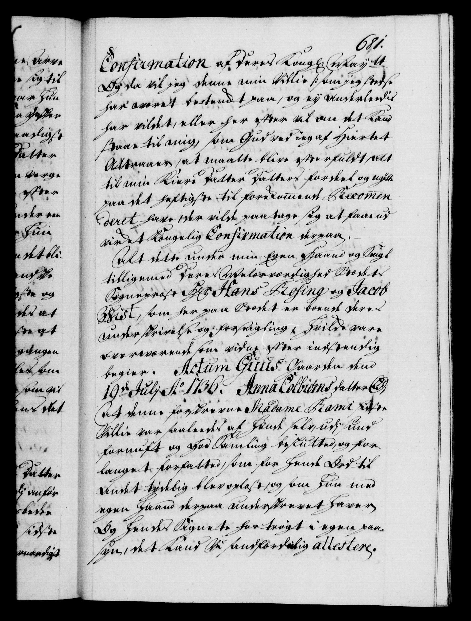 Danske Kanselli 1572-1799, RA/EA-3023/F/Fc/Fca/Fcaa/L0029: Norske registre, 1735-1736, p. 681a