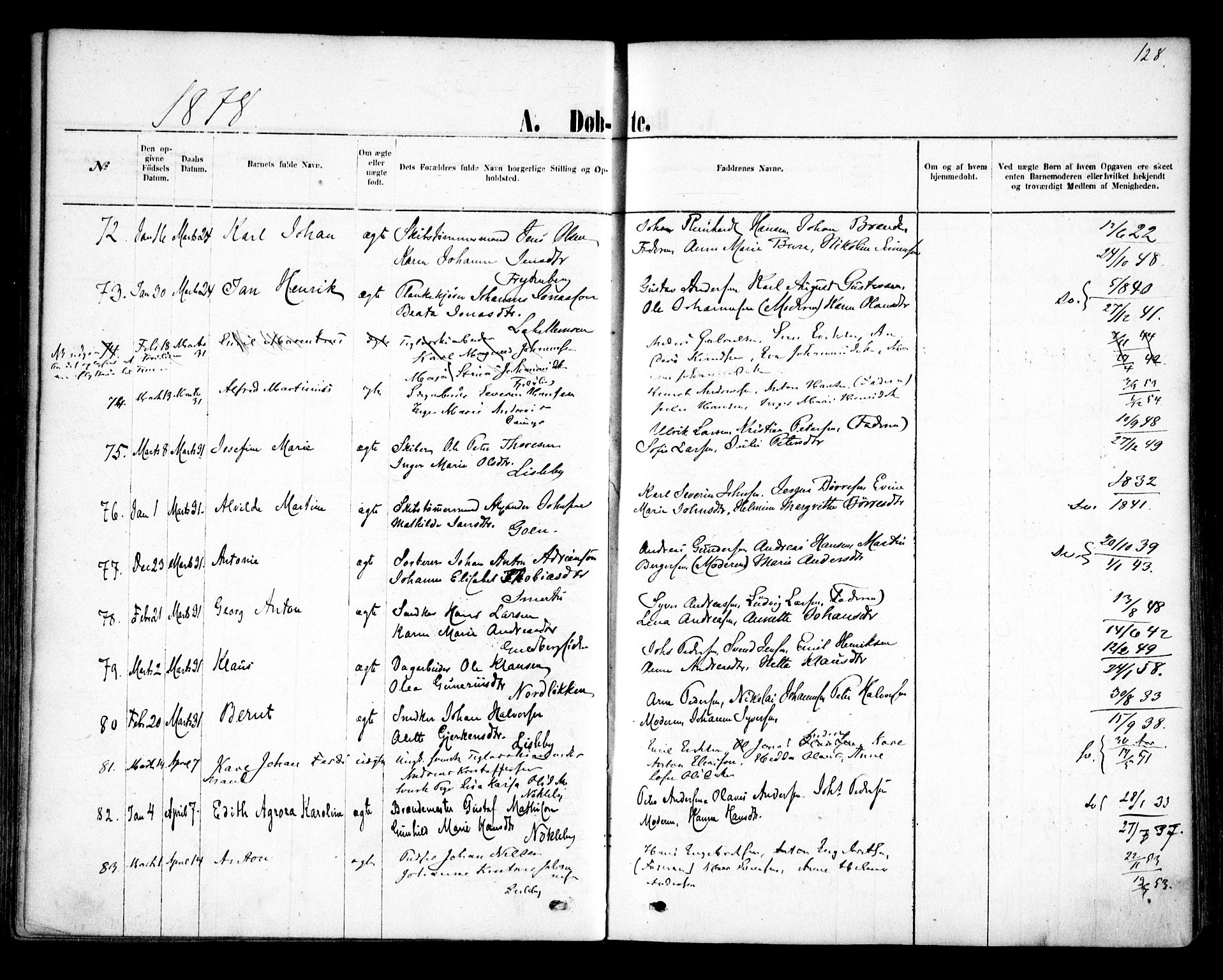 Glemmen prestekontor Kirkebøker, SAO/A-10908/F/Fa/L0009: Parish register (official) no. 9, 1871-1878, p. 128