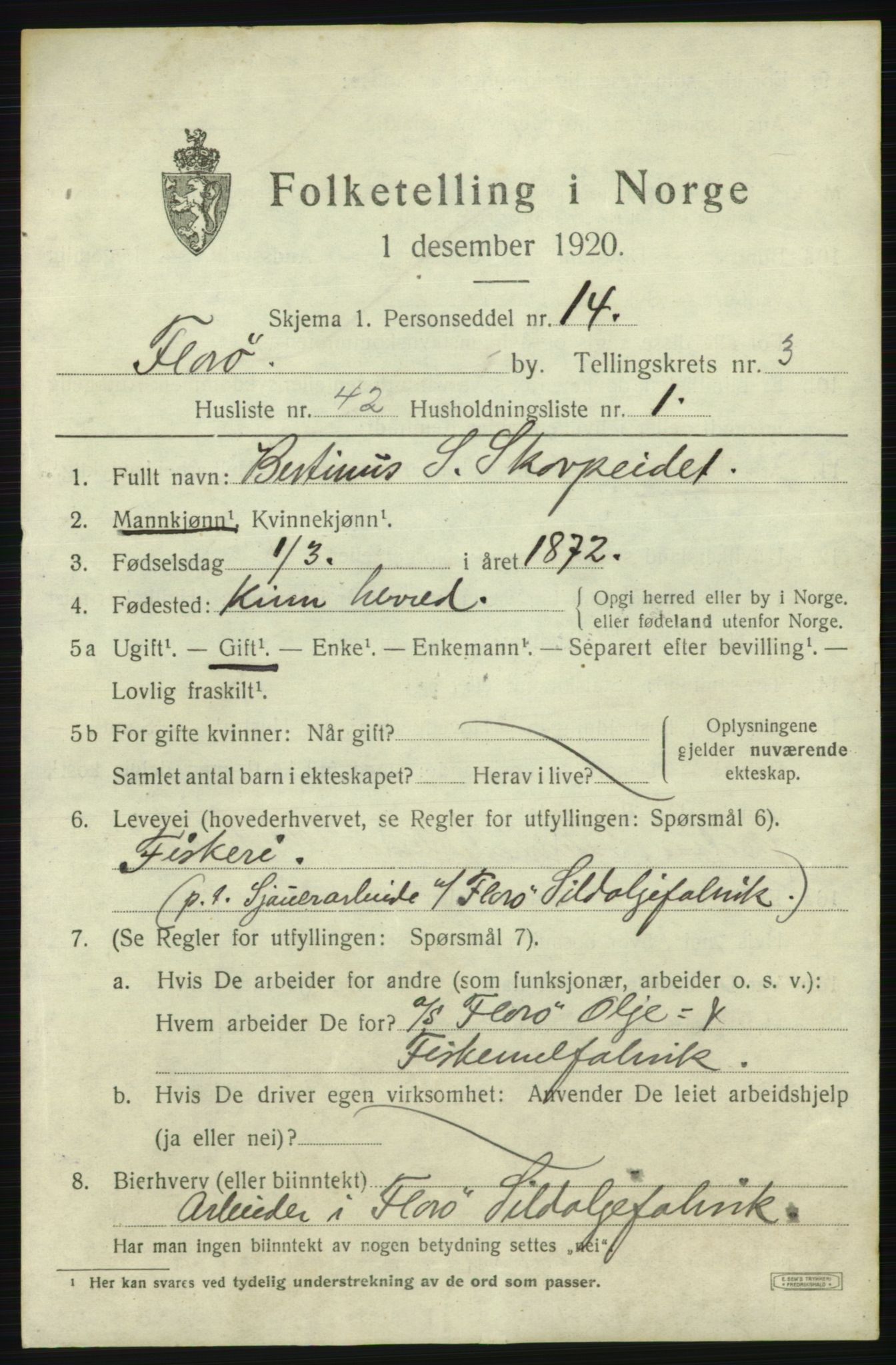 SAB, 1920 census for Florø, 1920, p. 3980