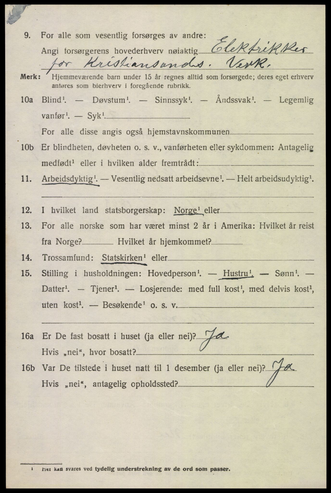 SAK, 1920 census for Oddernes, 1920, p. 4422