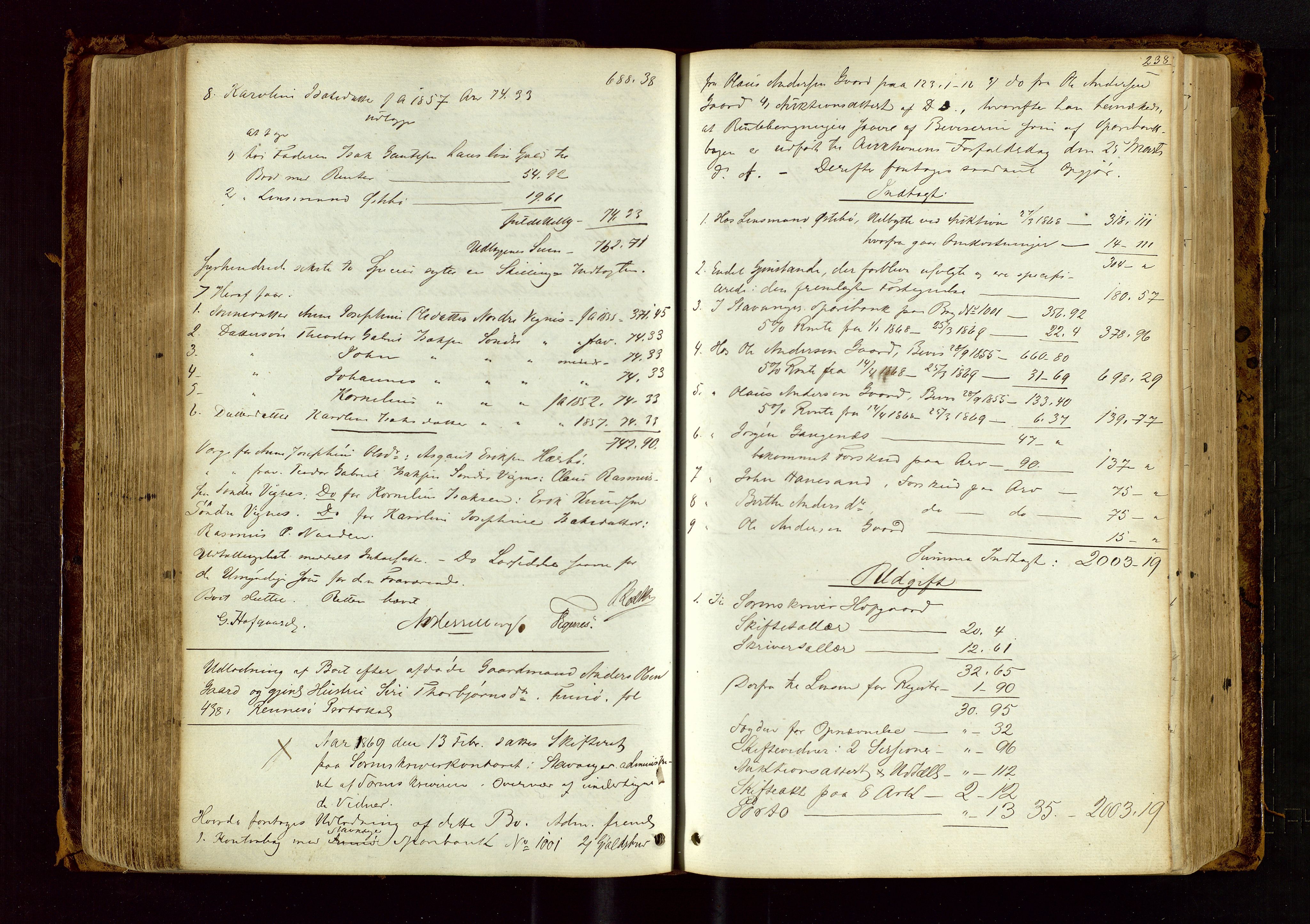 Ryfylke tingrett, AV/SAST-A-100055/001/IV/IVF/L0010: Skifteforhandlingsprotokoll C1 Strand og Finnøy, 1856-1883, p. 238