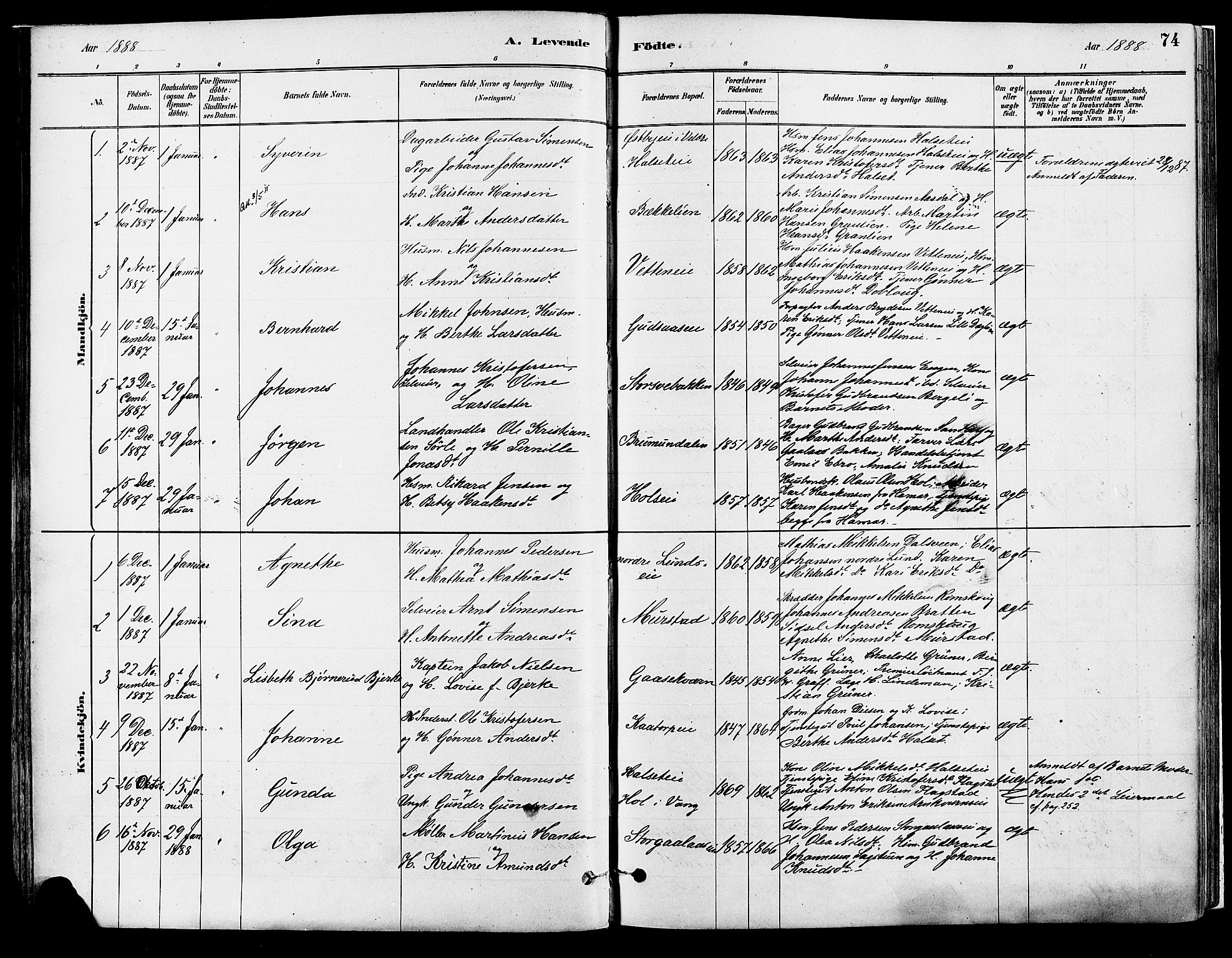 Vang prestekontor, Hedmark, SAH/PREST-008/H/Ha/Haa/L0018A: Parish register (official) no. 18A, 1880-1906, p. 74