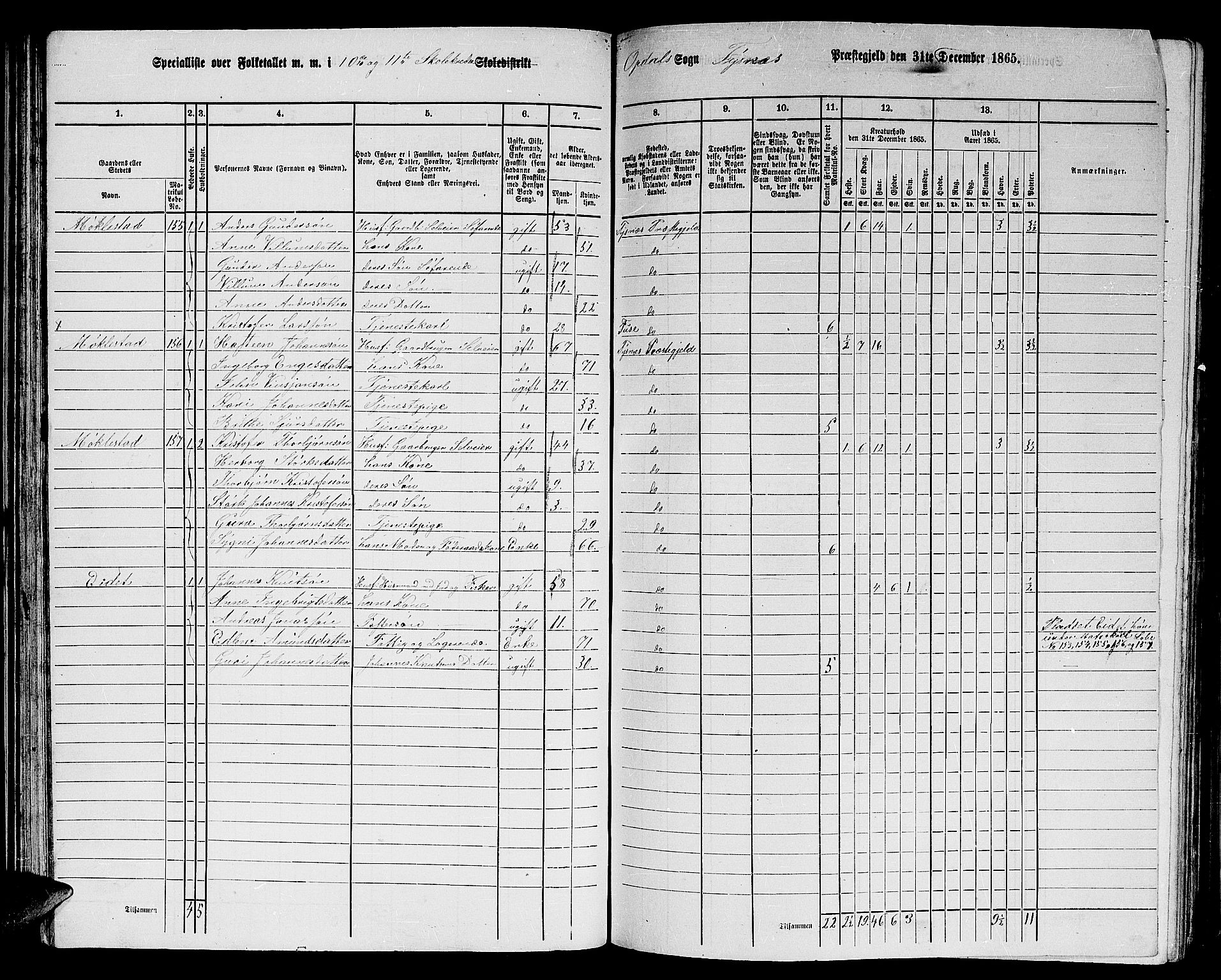 RA, 1865 census for Tysnes, 1865, p. 63